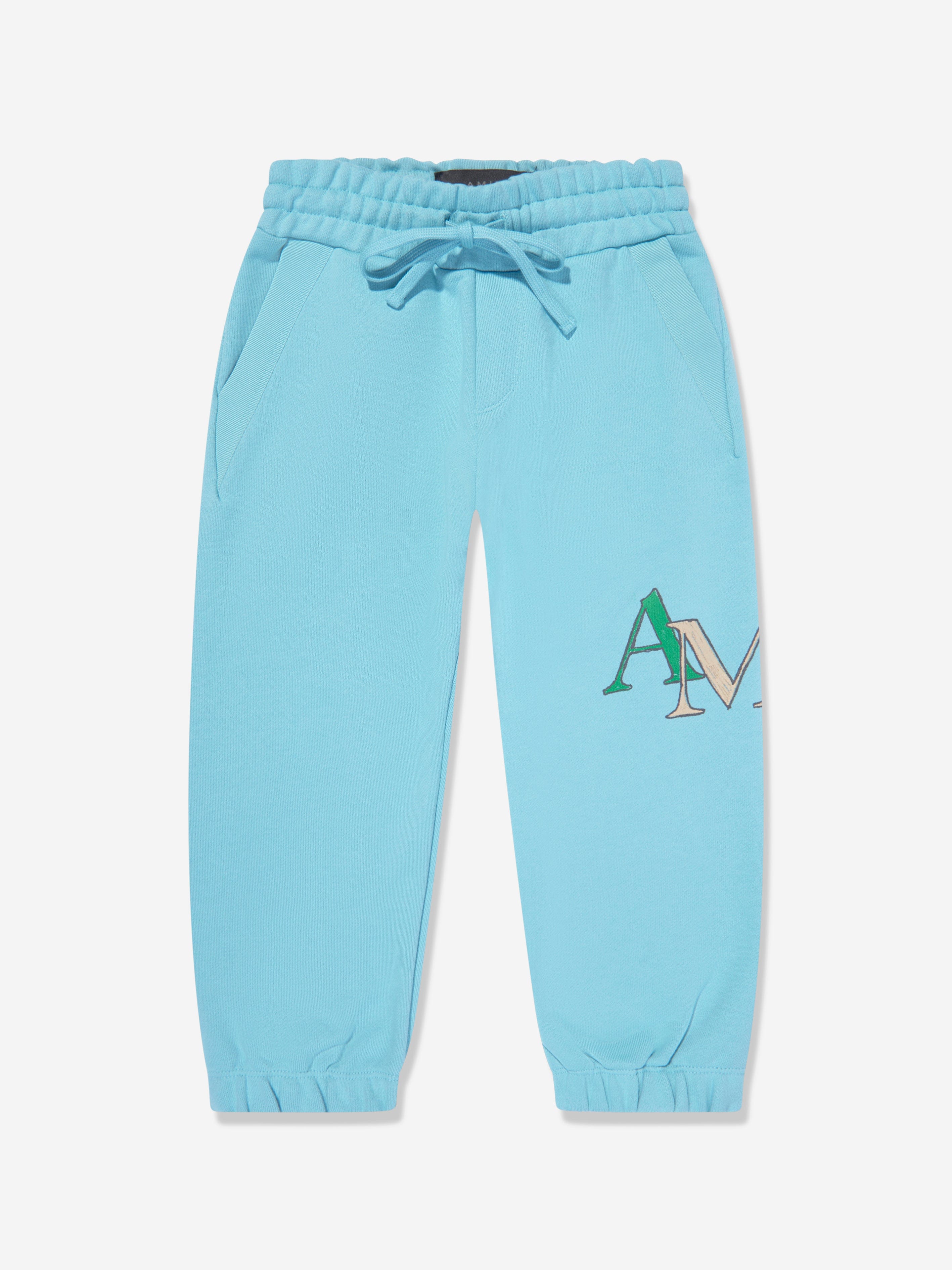 Amiri Amiri Kids Staggered Scribble Logo Joggers in Blue