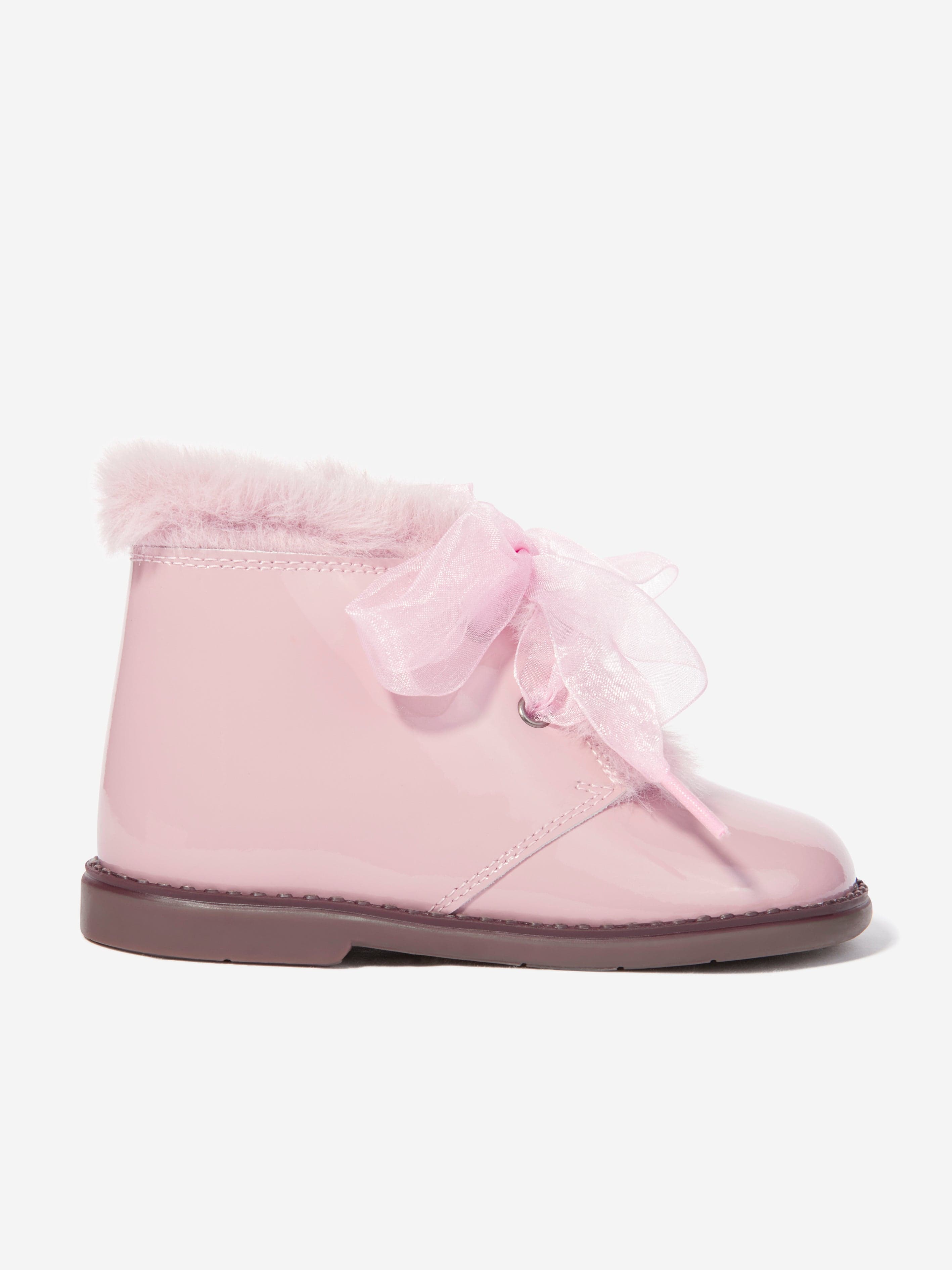 Andanines Girls Patent Leather Bow Ankle Strap Shoes in Pink