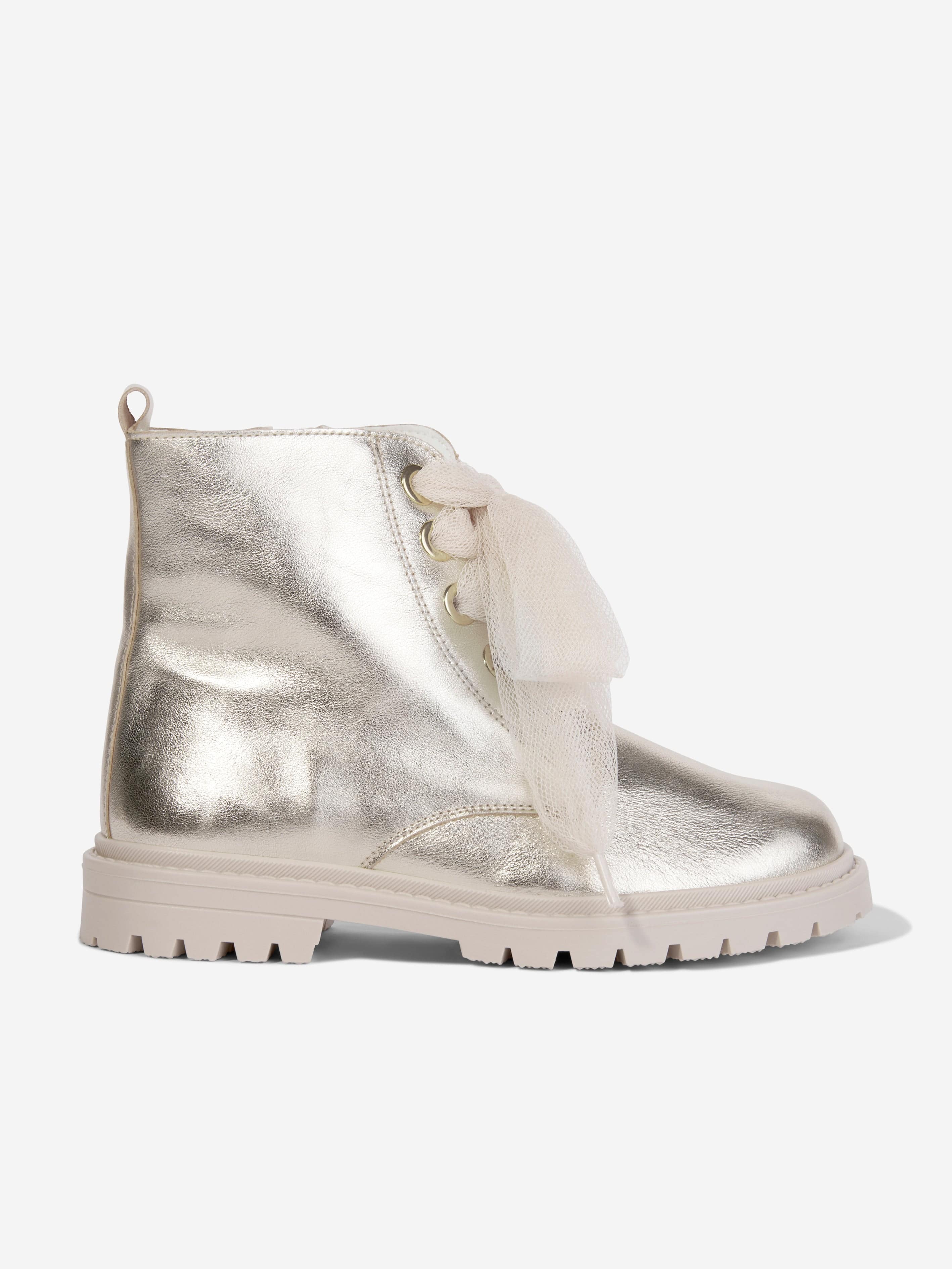 Andanines Andanines Girls Leather Lace Up Boots in Gold