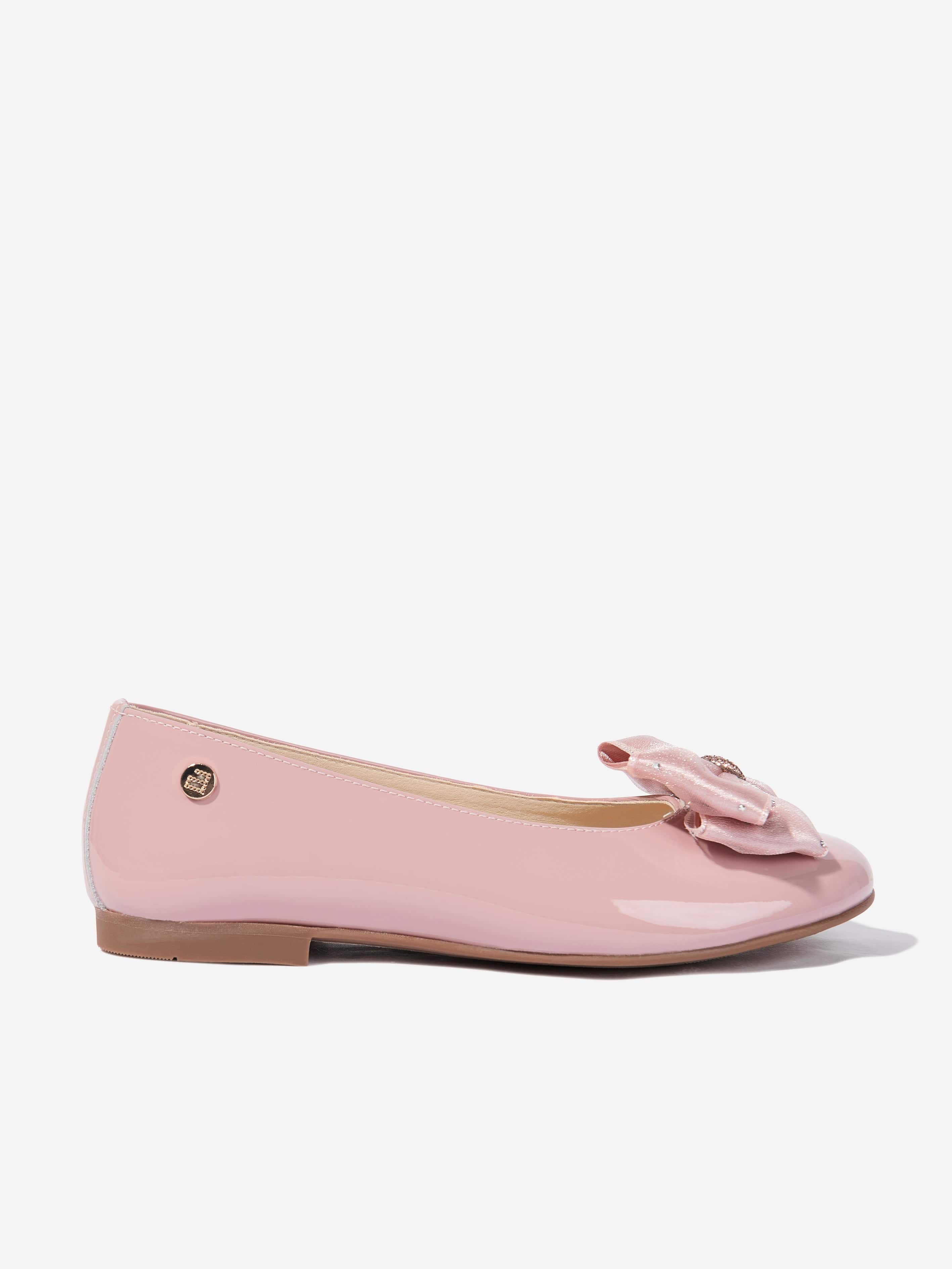 Andanines Girls Patent Leather Bow Ankle Strap Shoes in Black