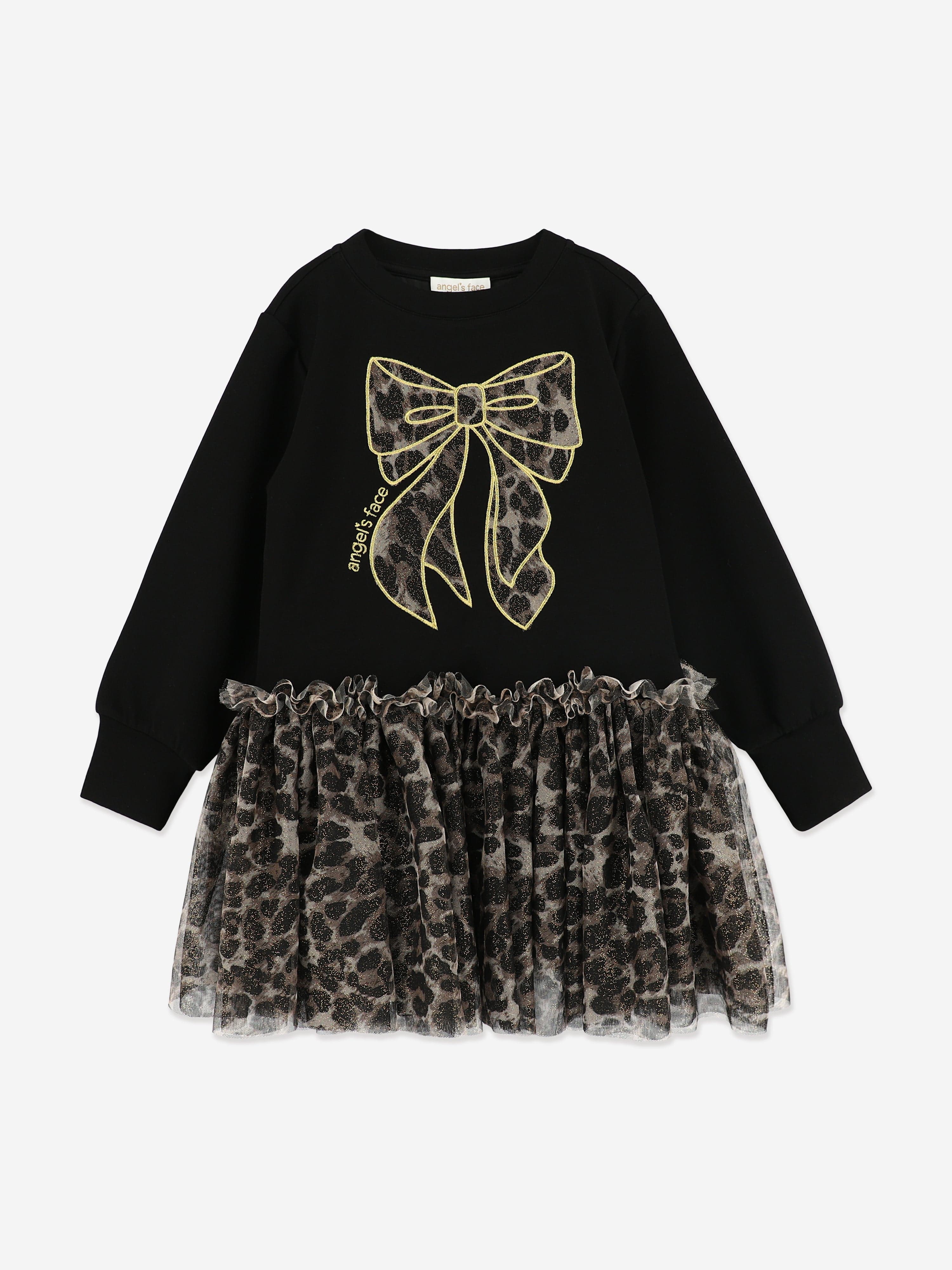 Angels Face Girls Juniper Leopard Tulle Sweater Dress in Black Angels Face Girls Juniper Leopard Tulle Sweater Dress in Black