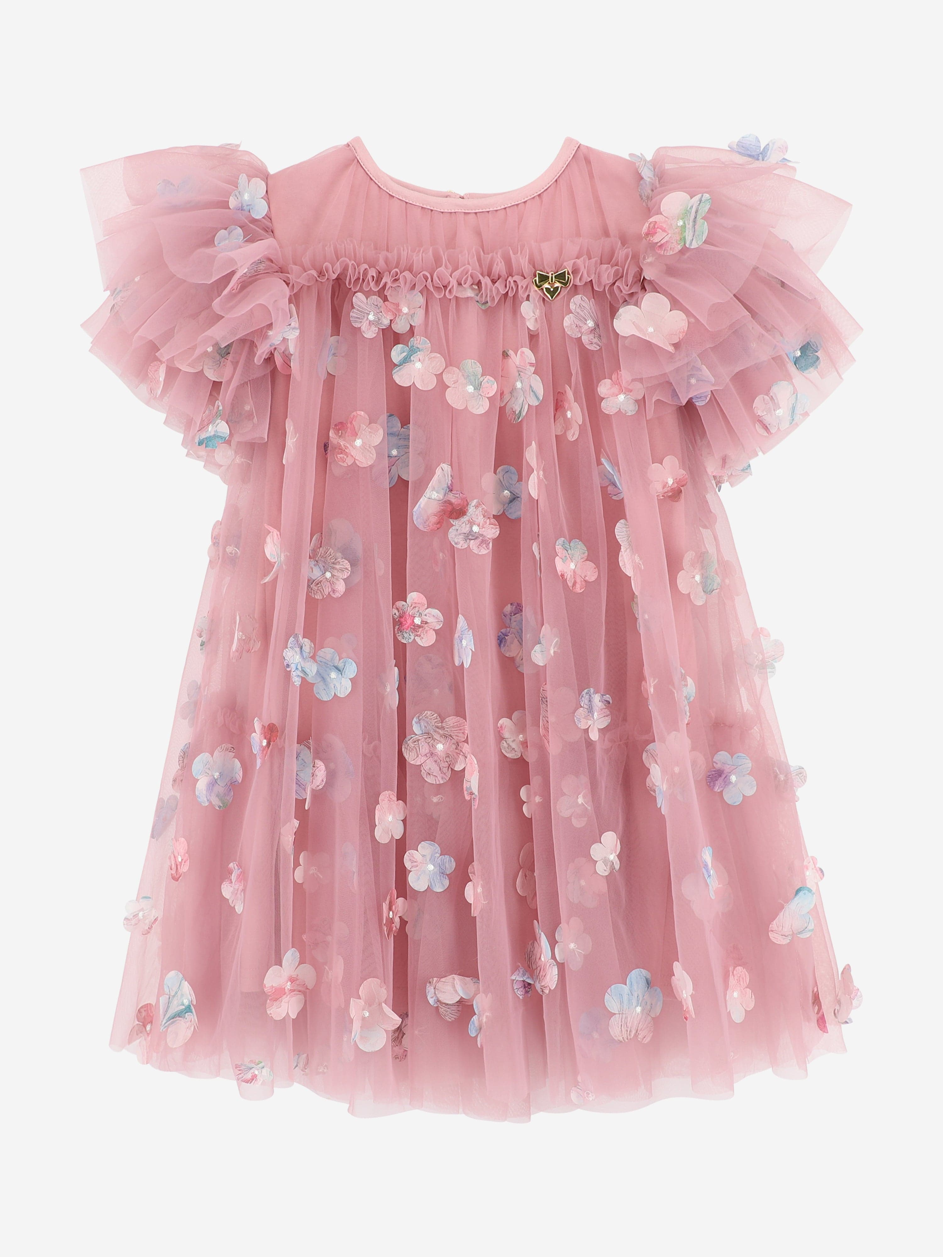 strapless open back dress Angels Face Girls Marlowe Petal Tulle Dress in Pink