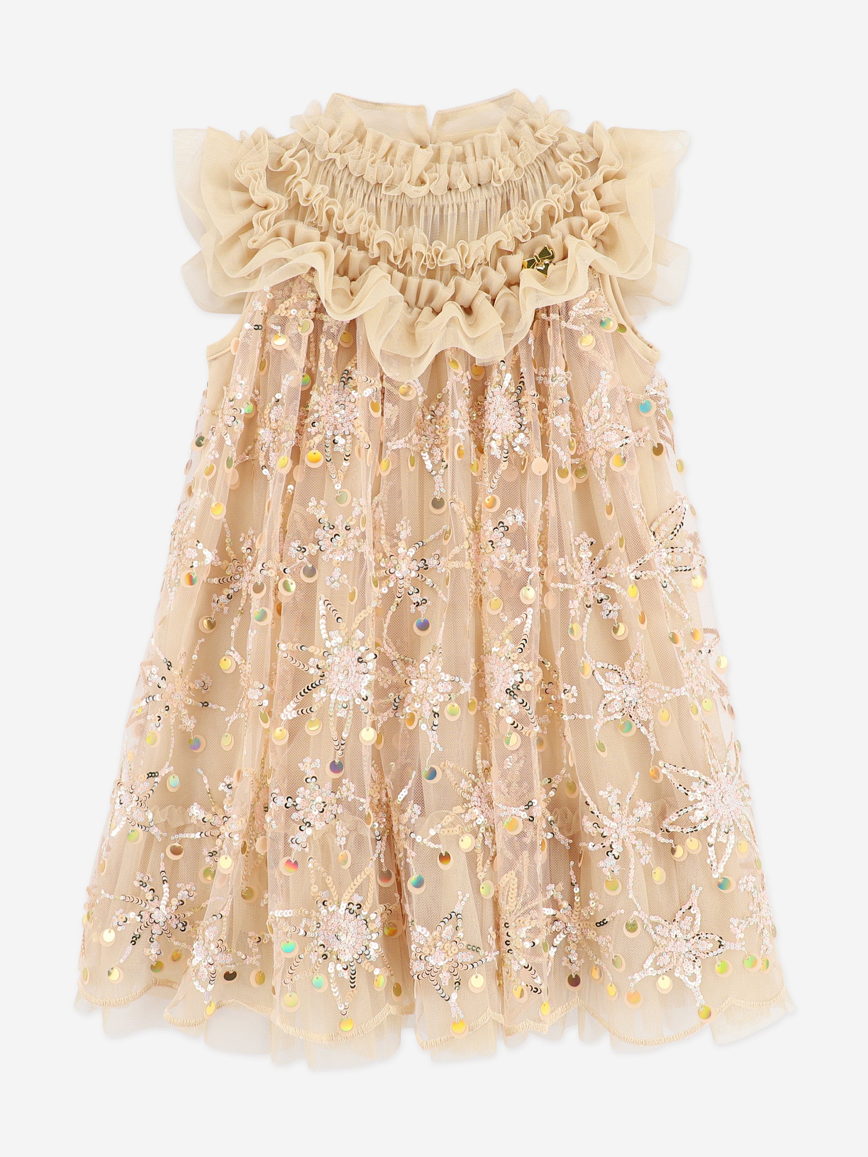 Angel's Face - Dominique Flower Sequin Dress Gold - Designer Children's Clothing Angel's Face - Dominique Flower Sequin Dress Gold - Designer Children's Clothing