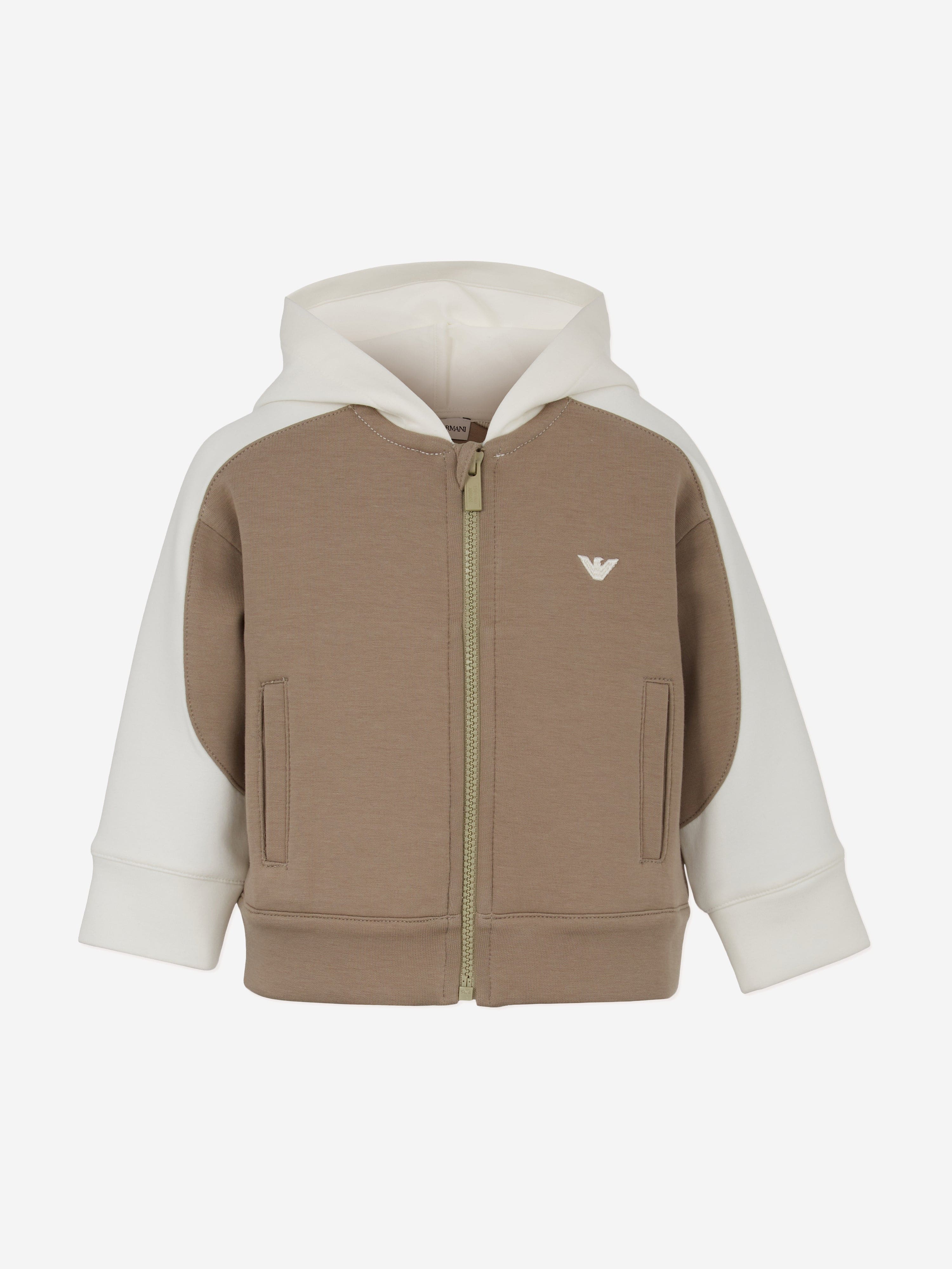 Emporio Armani Baby Boys Colourblock Zip Up Top in Brown