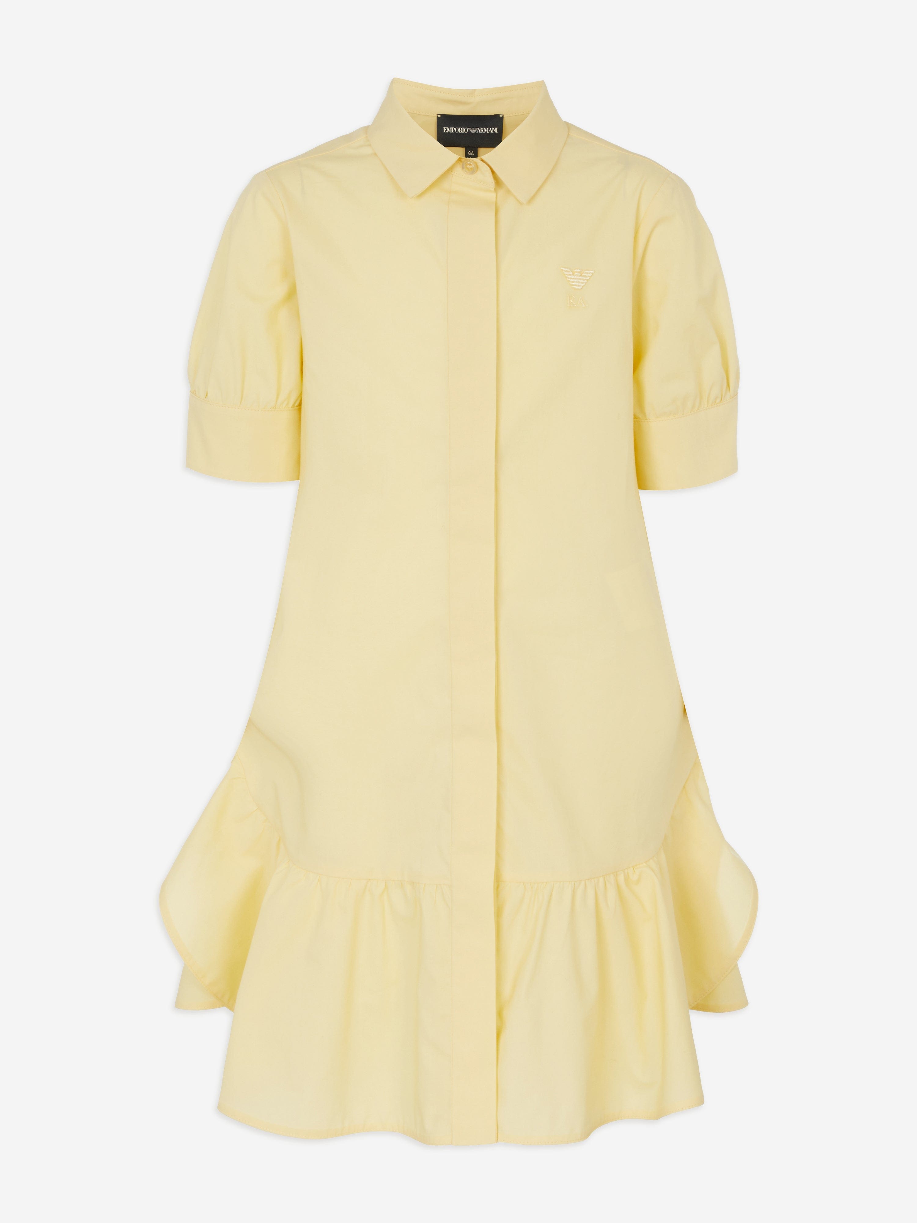 Emporio Armani Girls Ruffle Shirt Dress in Yellow Emporio Armani Girls Ruffle Shirt Dress in Yellow