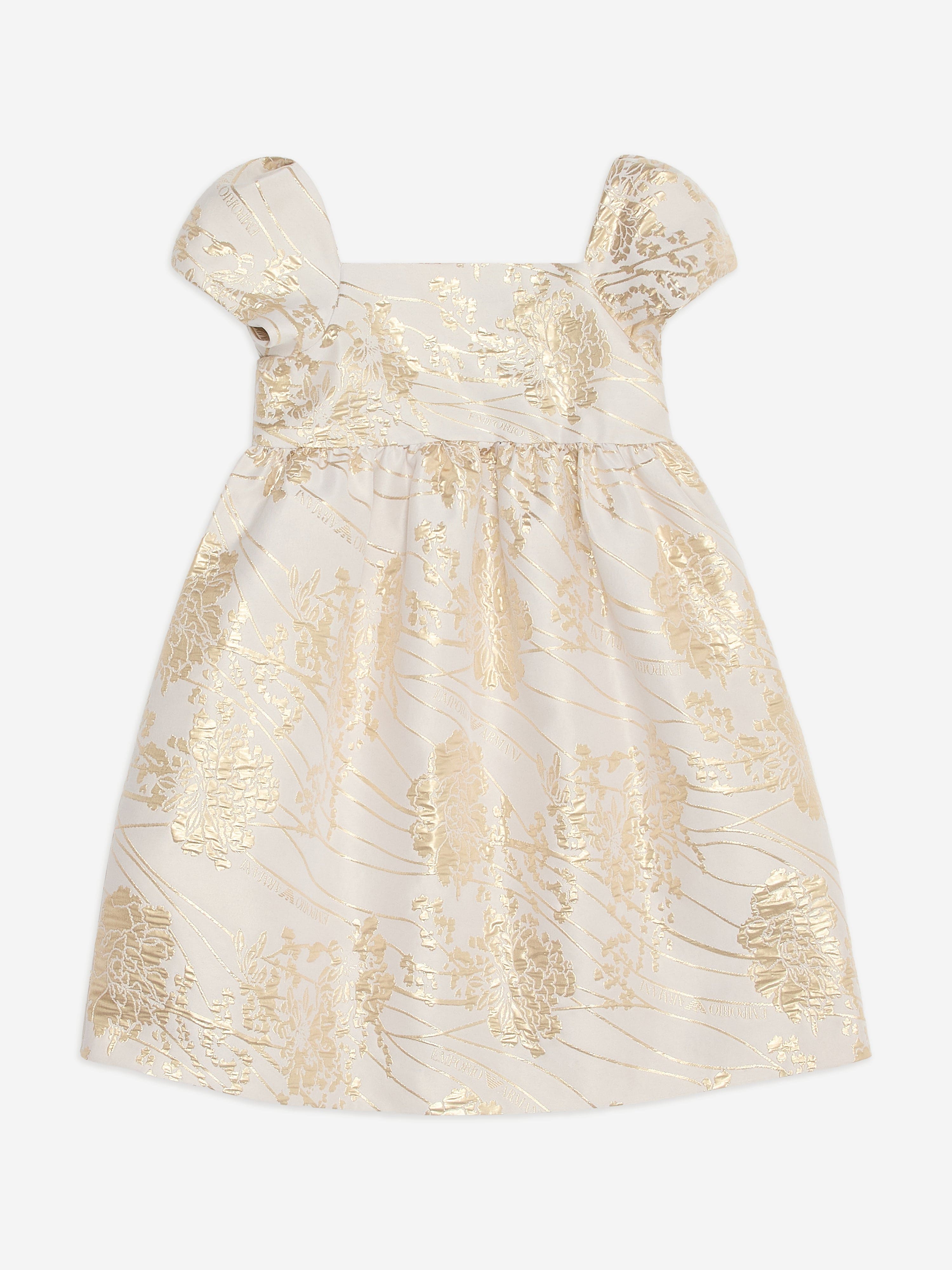 Emporio Armani Girls Elegant Ivory & Gold Dress Girls Kids 6 year Gold/Ivory Cotton By Childrensalon