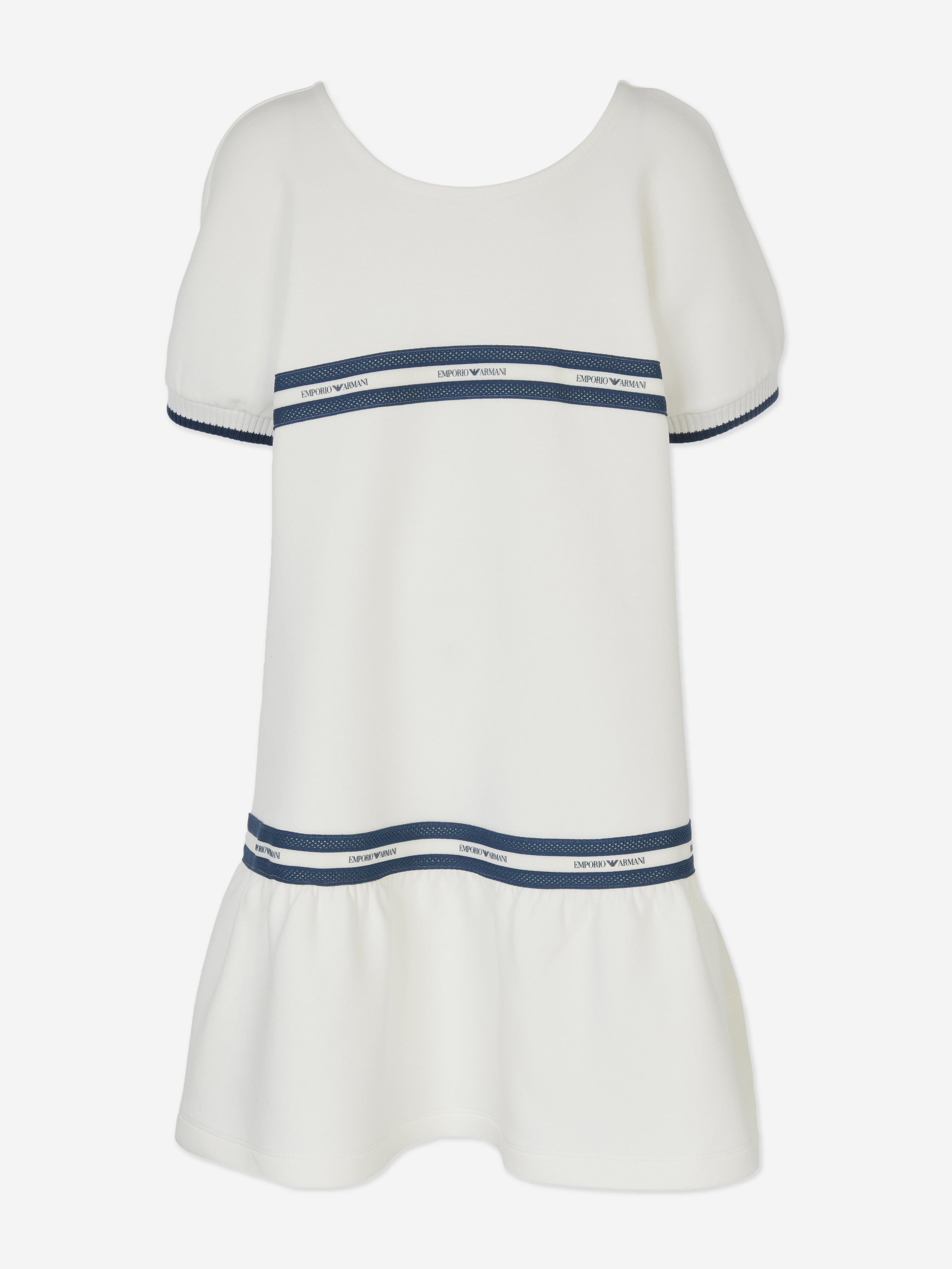 emporio armani dress Emporio Armani Girls Logo Trim Jersey Dress Girls Kids 10 year White Cotton By Childrensalon