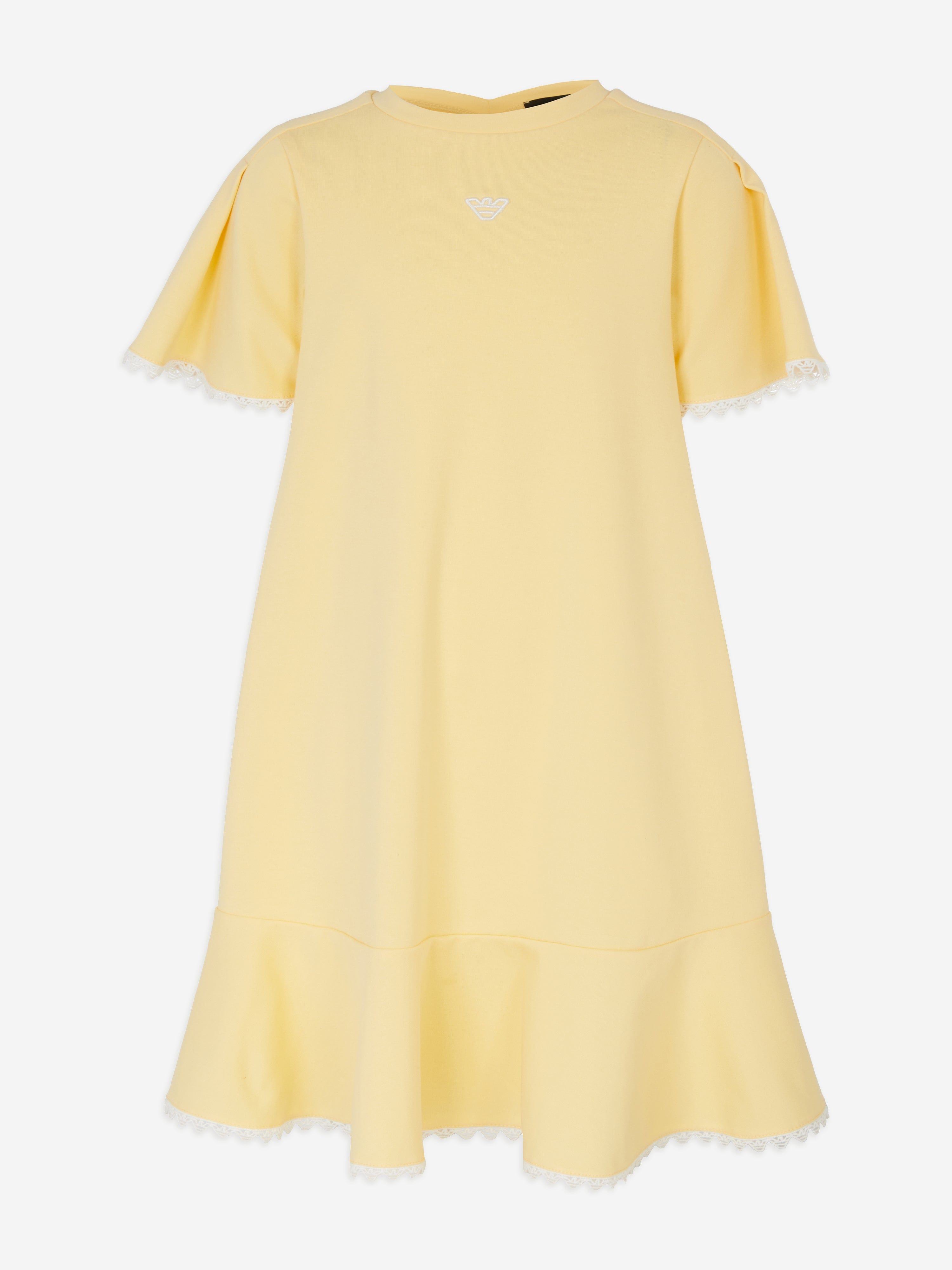 Emporio Armani Girls Embroidered Jersey Dress in Yellow | Childsplay Clothing Emporio Armani Girls Embroidered Jersey Dress in Yellow | Childsplay Clothing