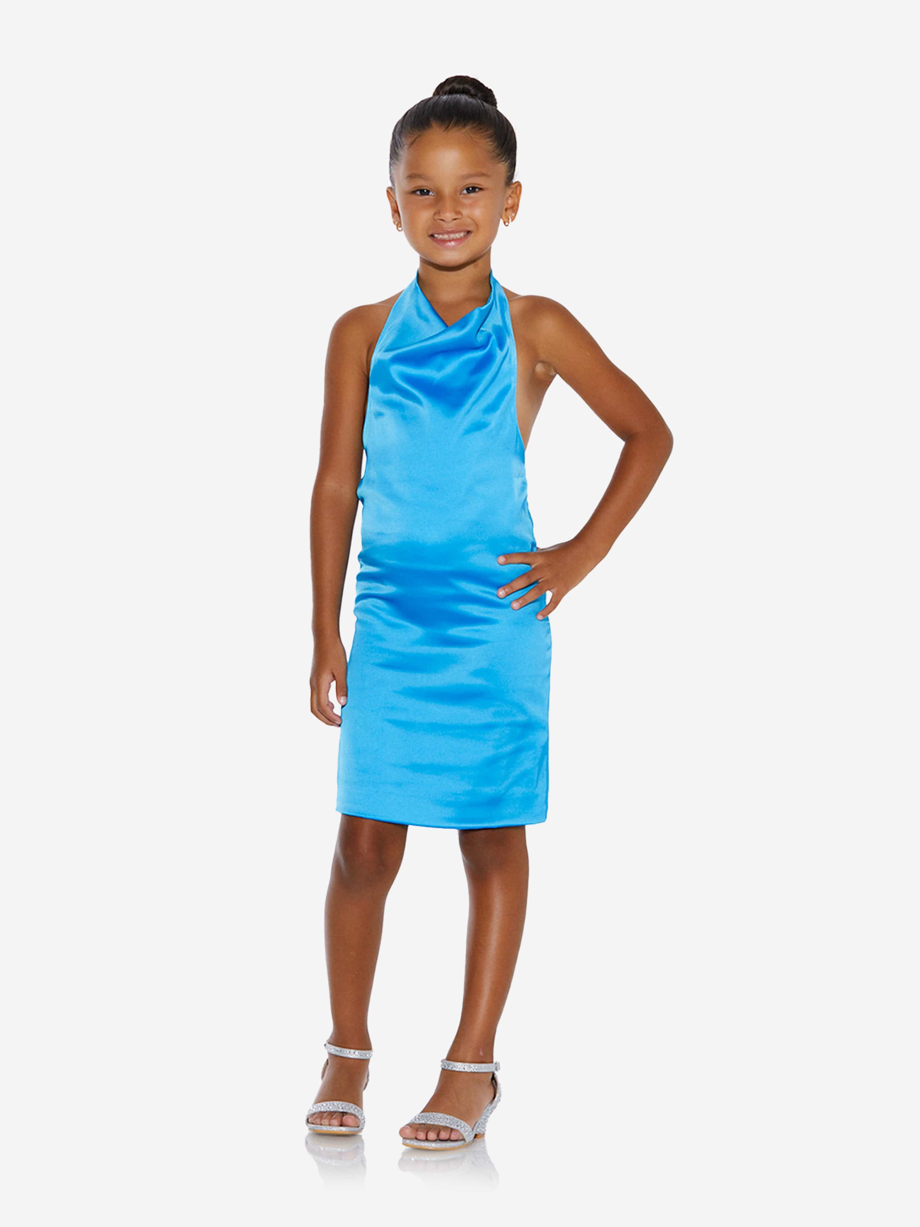 Ay by Ayla Girls Backless Satin Midi Dress in Blue 4 Yrs Ay by Ayla Girls Backless Satin Midi Dress in Blue 4 Yrs