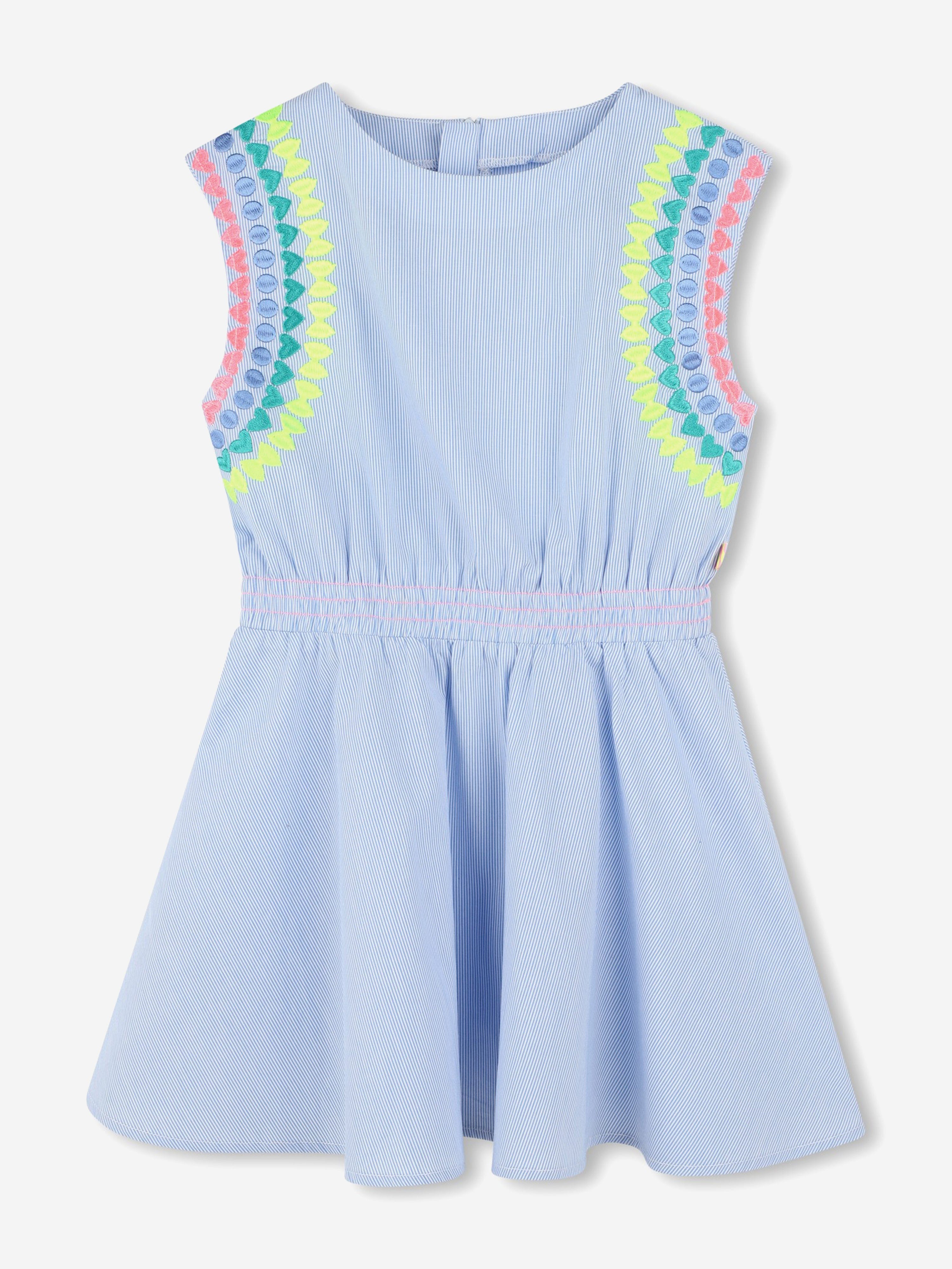 Billieblush Girls Striped Embroidered Dress in Blue Billieblush Girls Striped Embroidered Dress in Blue