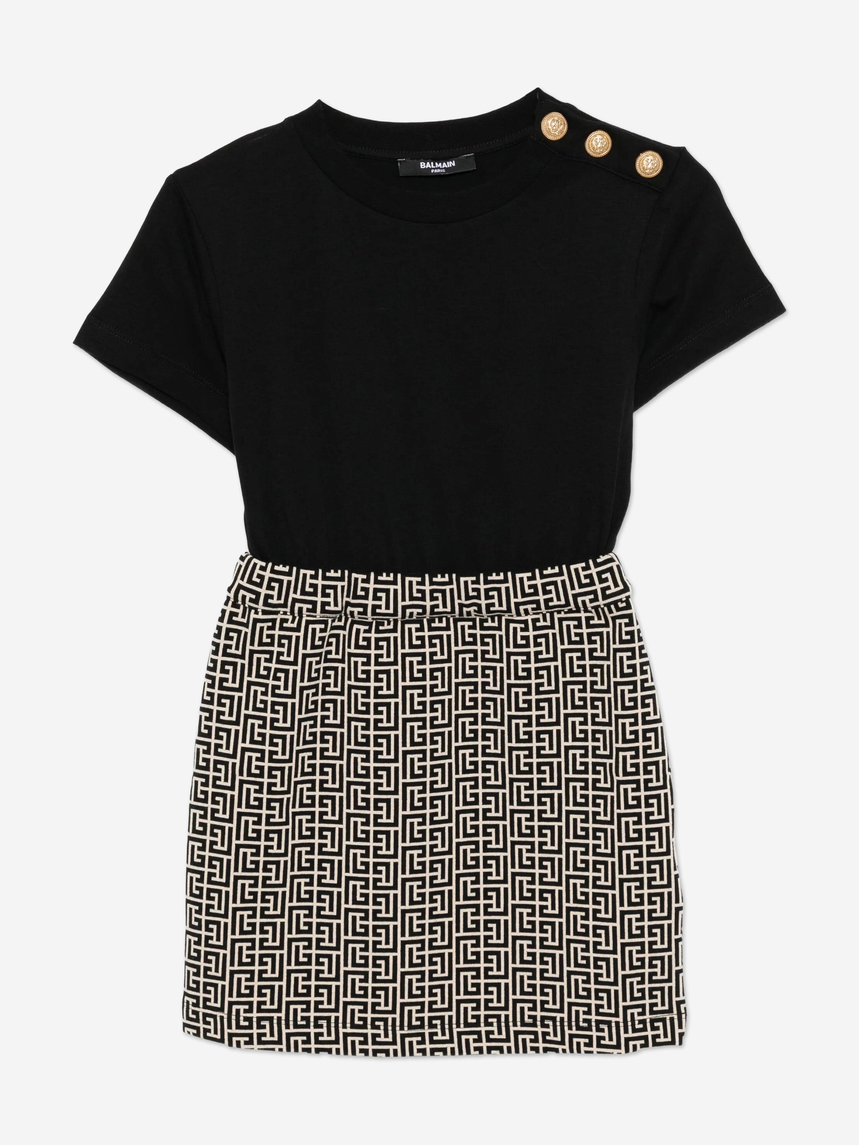 Balmain Girls Monogram Logo Dress in Black | Childsplay Clothing Balmain Girls Monogram Logo Dress in Black | Childsplay Clothing