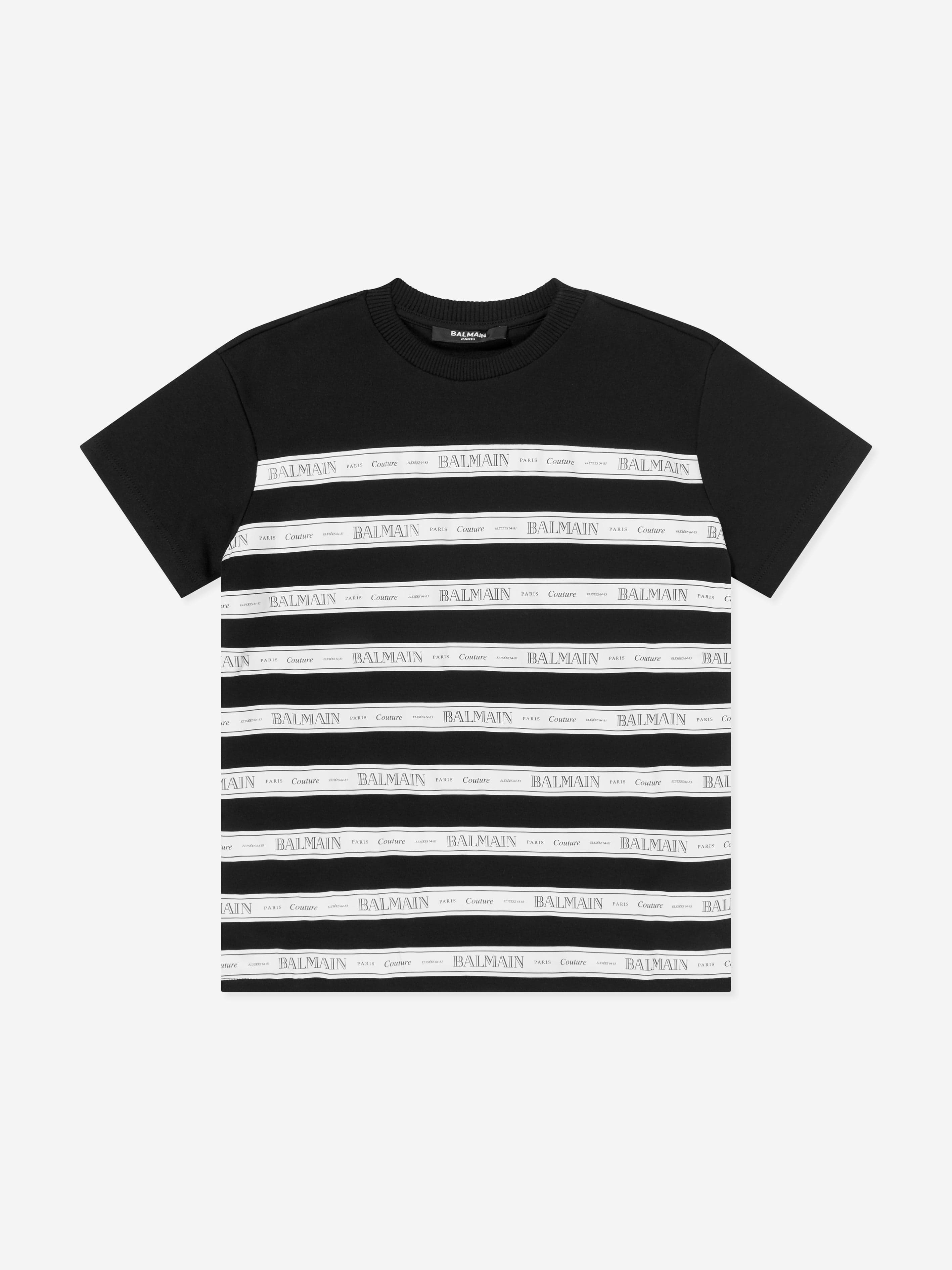 balmain black and white striped dress Balmain Girls Striped Logo Jersey Dress in Black 6 Yrs