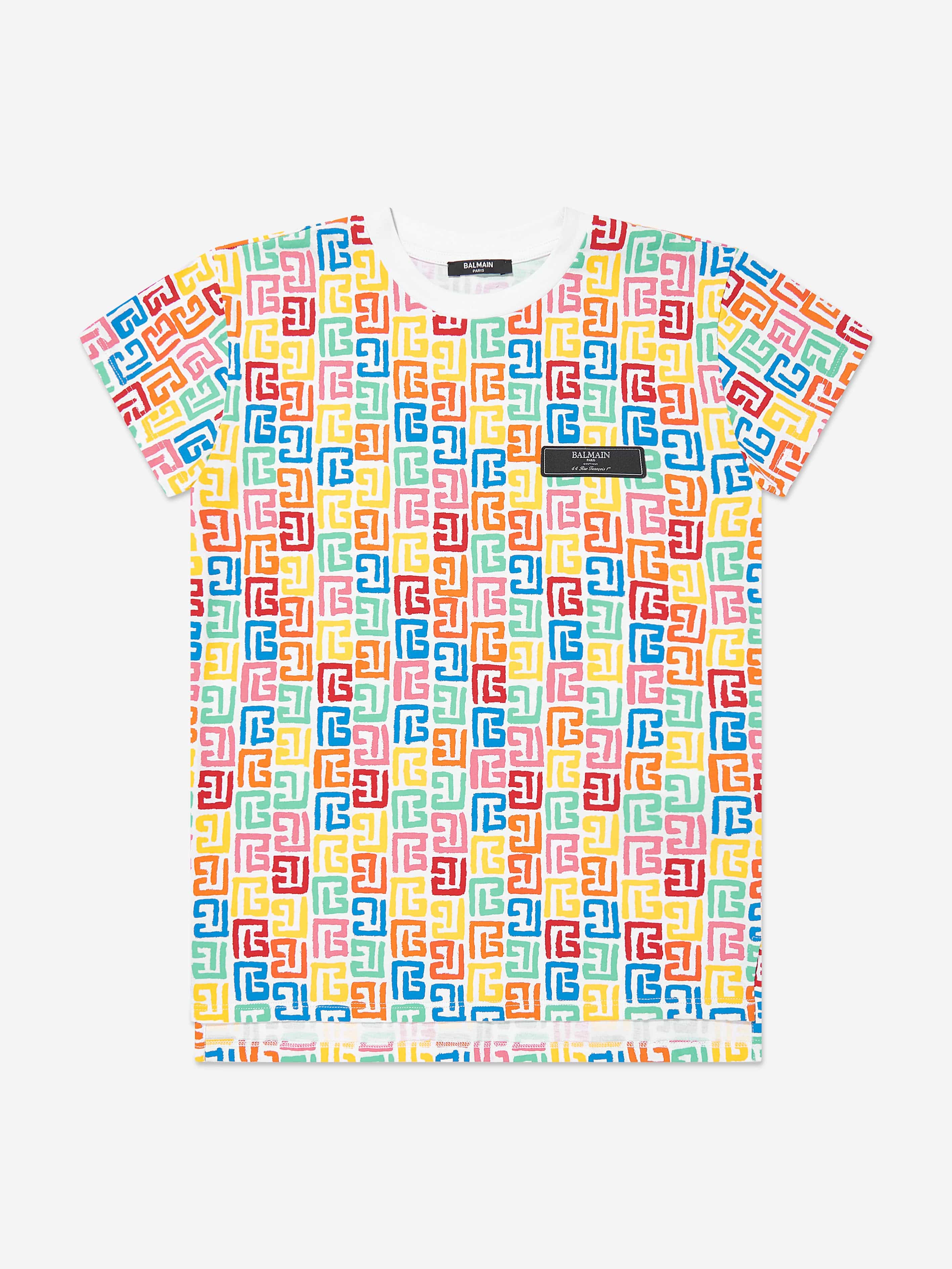 Balmain Girls Monogram Jersey Dress in Multicolour