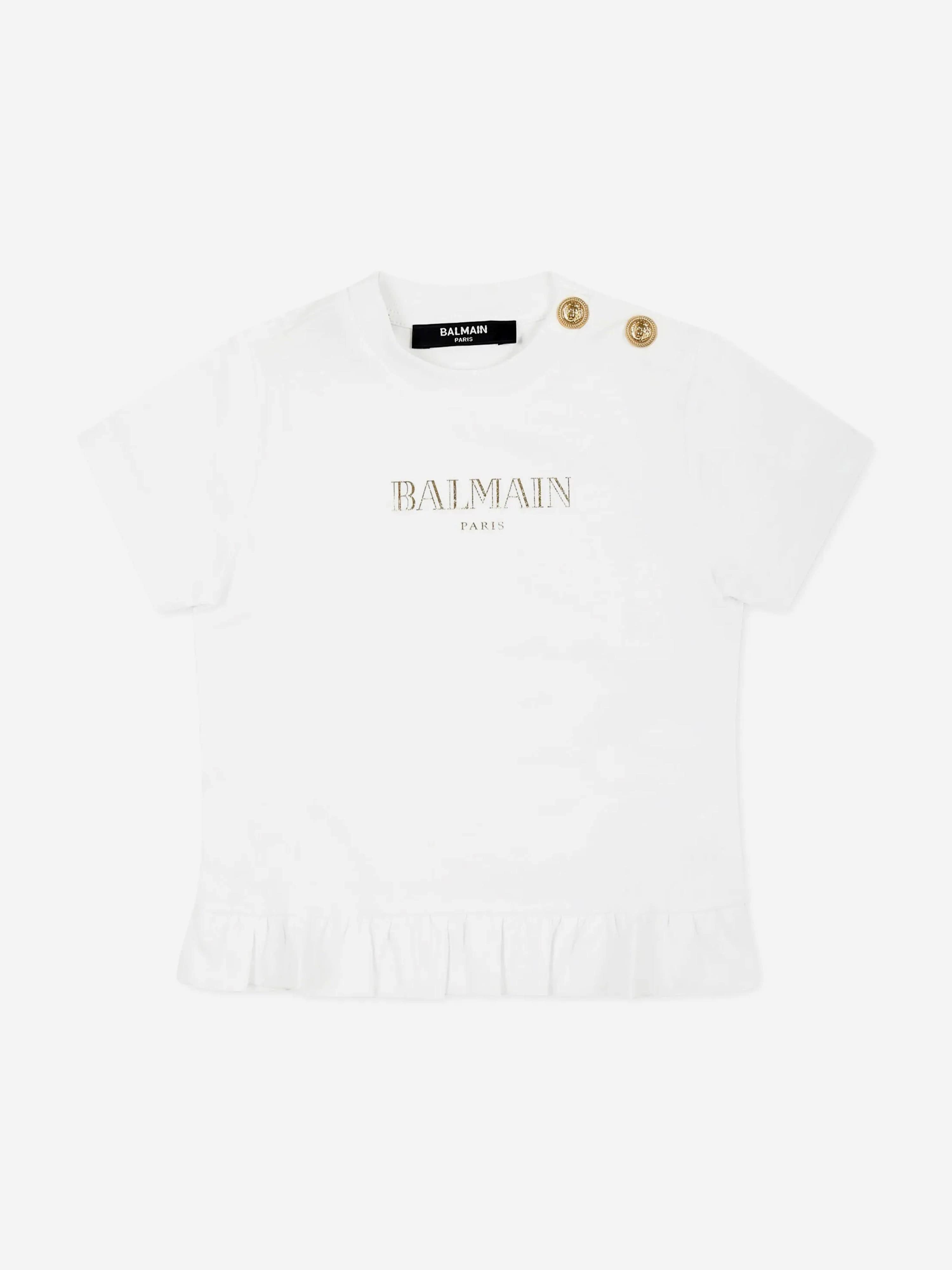 Balmain Balmain Baby Girls Logo T-Shirt in White Childsplay Clothing