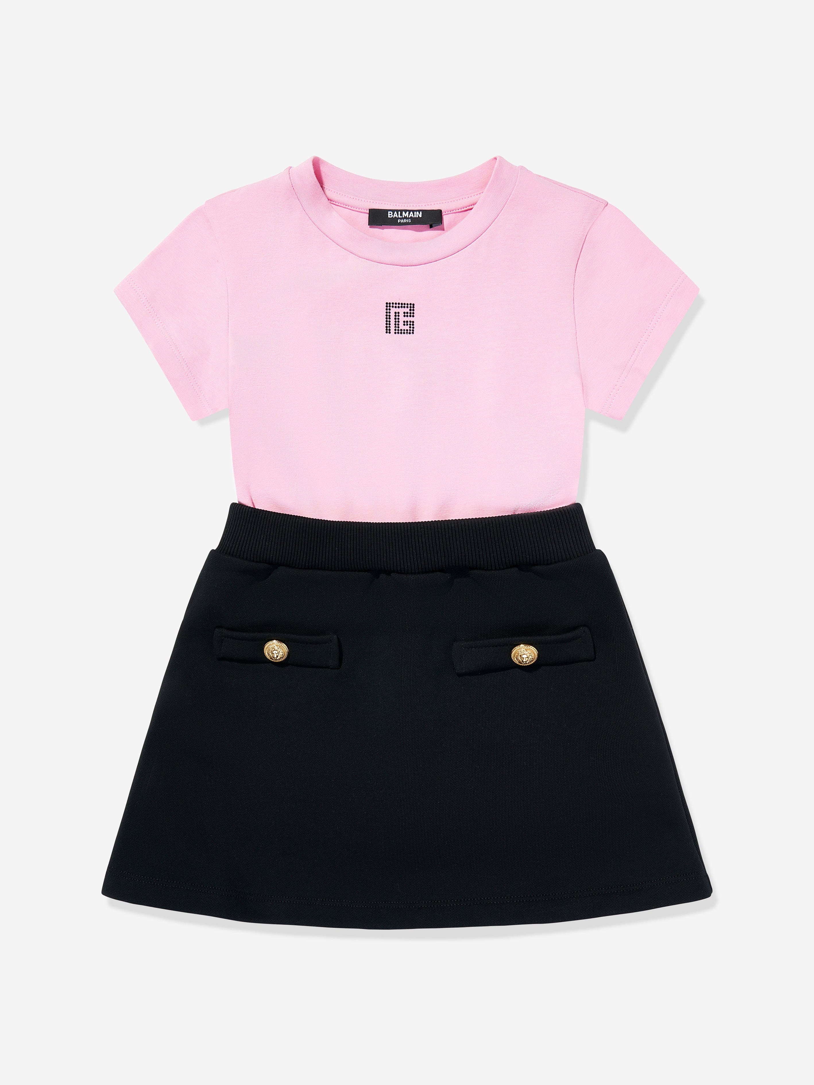 Balmain Girls Monogram Logo Jersey Dress in Pink 12 Yrs