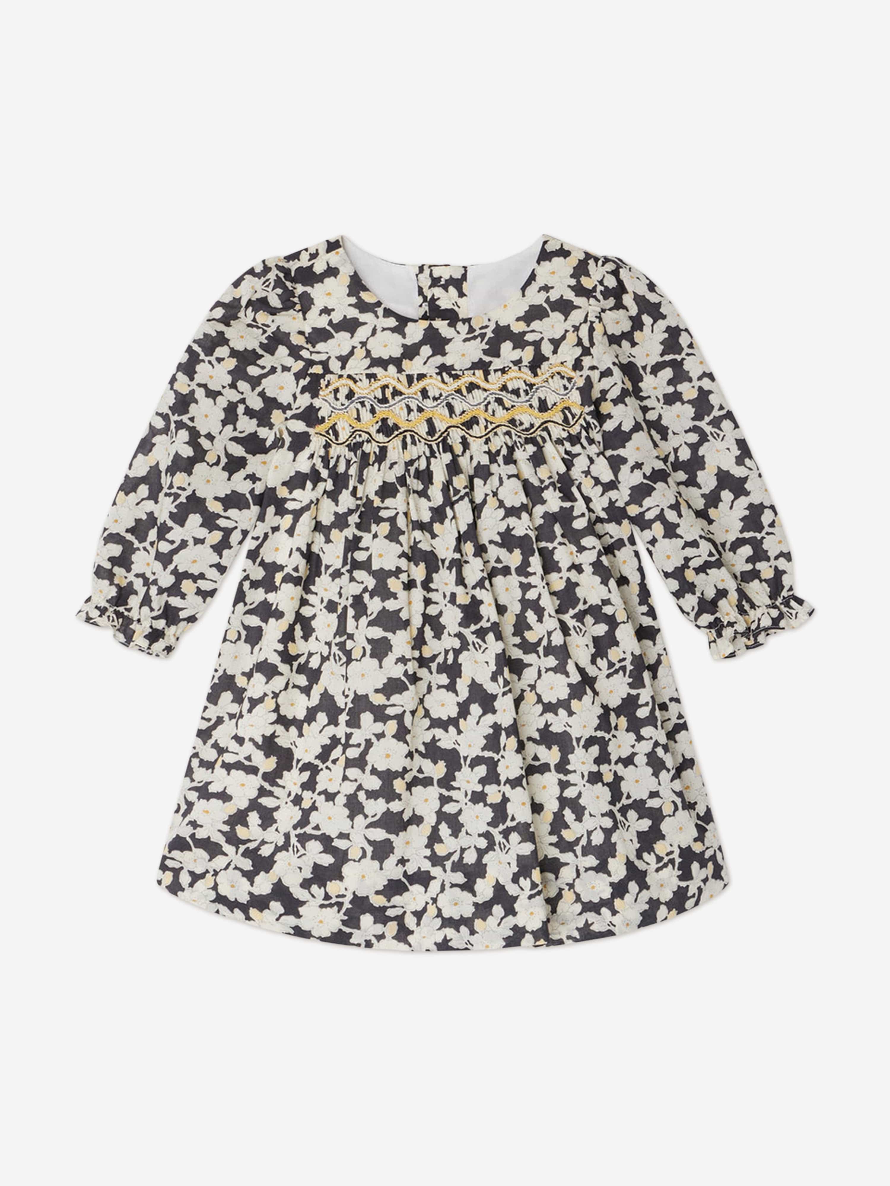 Bonpoint - Jailys smocked and embroidered dress in Liberty fabric in organic cotton - Black