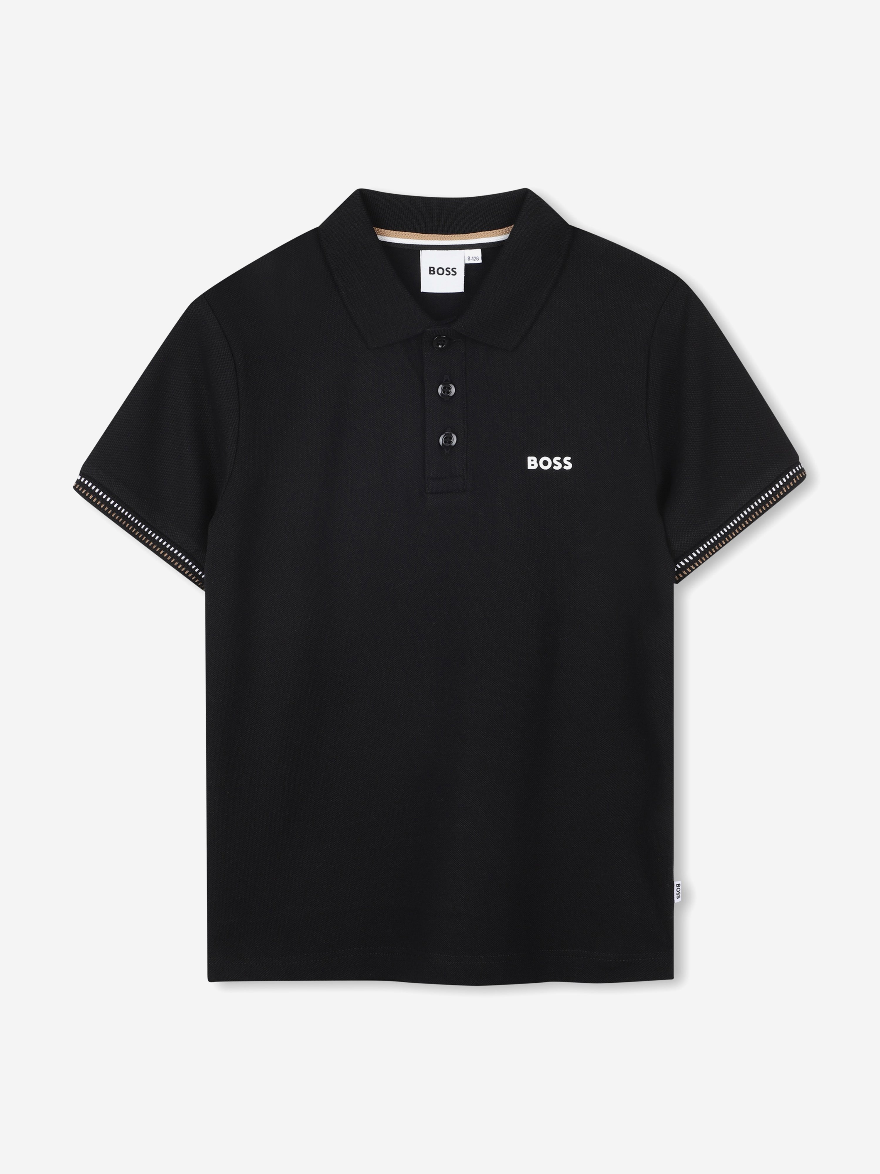 BOSS BOSS Boys Logo Print Polo Shirt in Black Childsplay Clothing