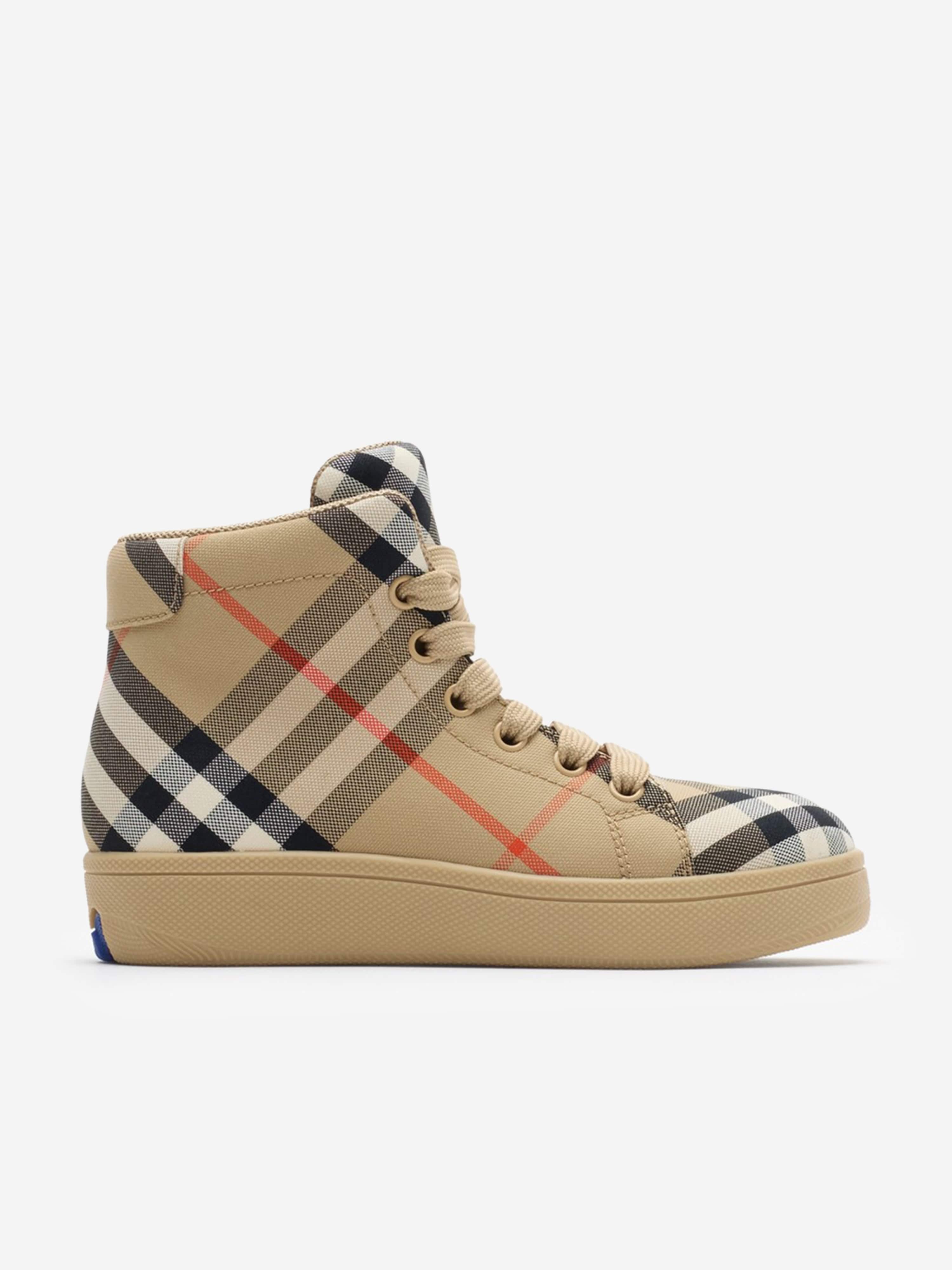 Burberry Kids Cambridge Check High Top Trainers in Beige