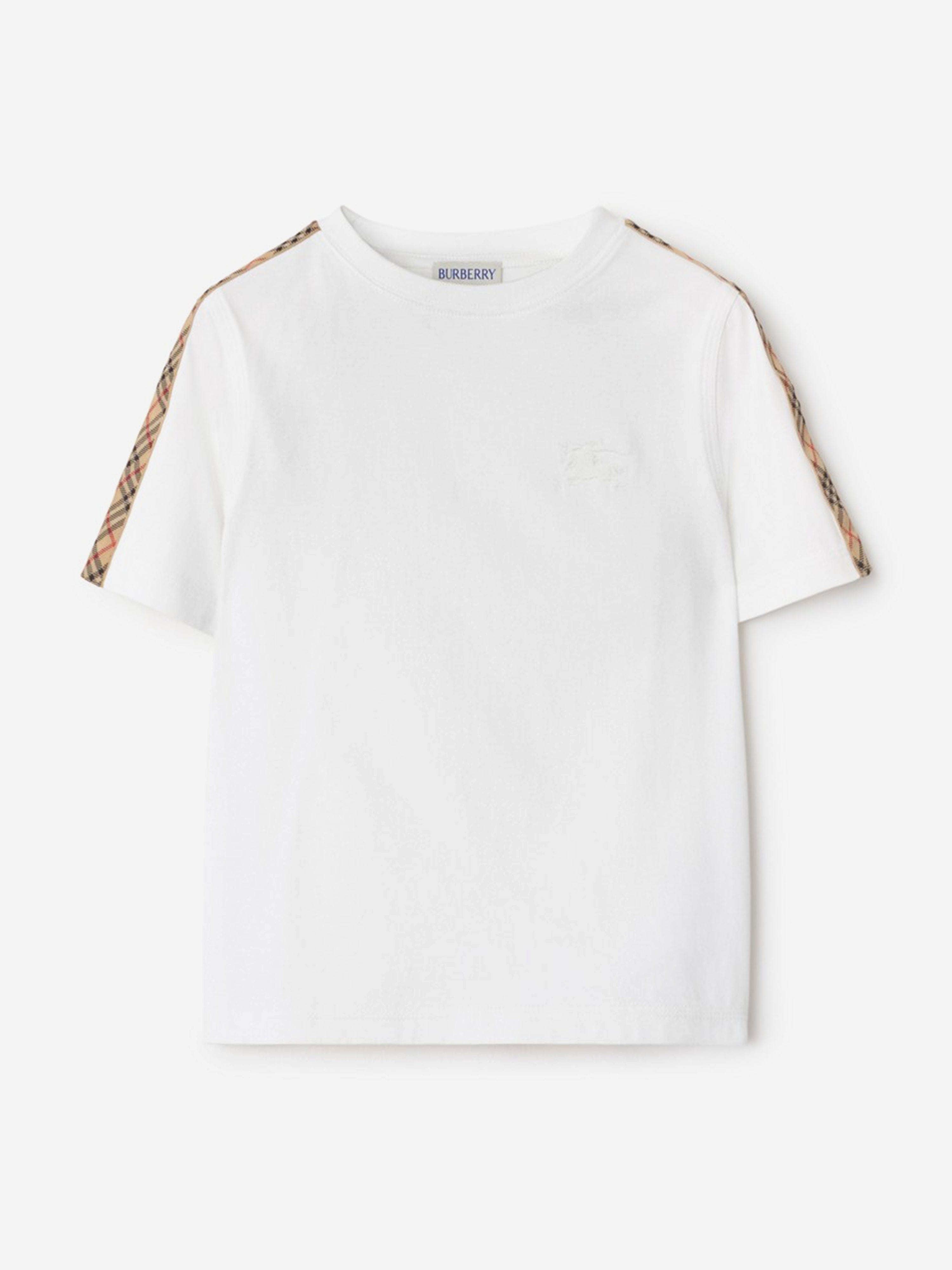 Burberry Girls Cedar Check Tape T-Shirt in White | Childsplay Clothing