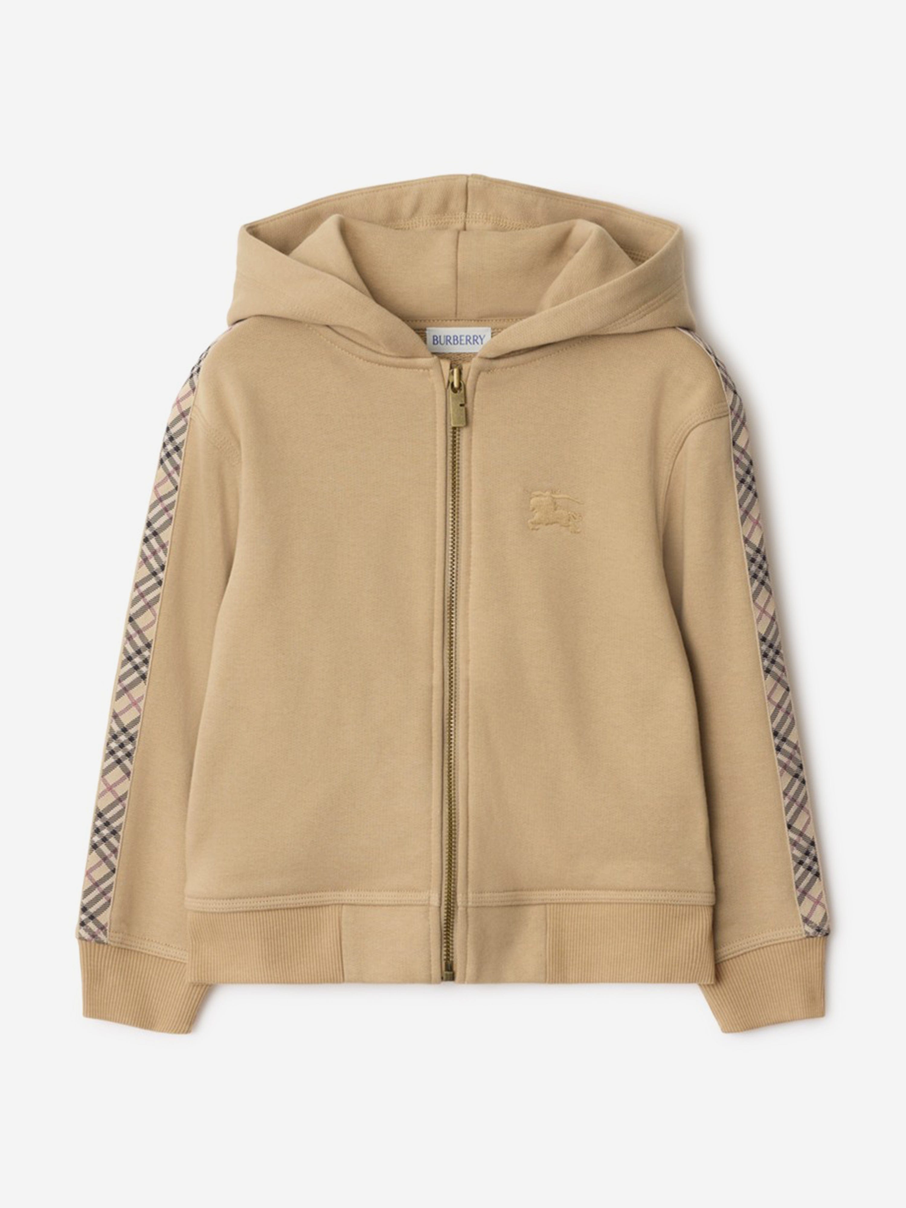 Burberry Kids Burberry Boys Clyde Check Tape Zip Up Top in Beige