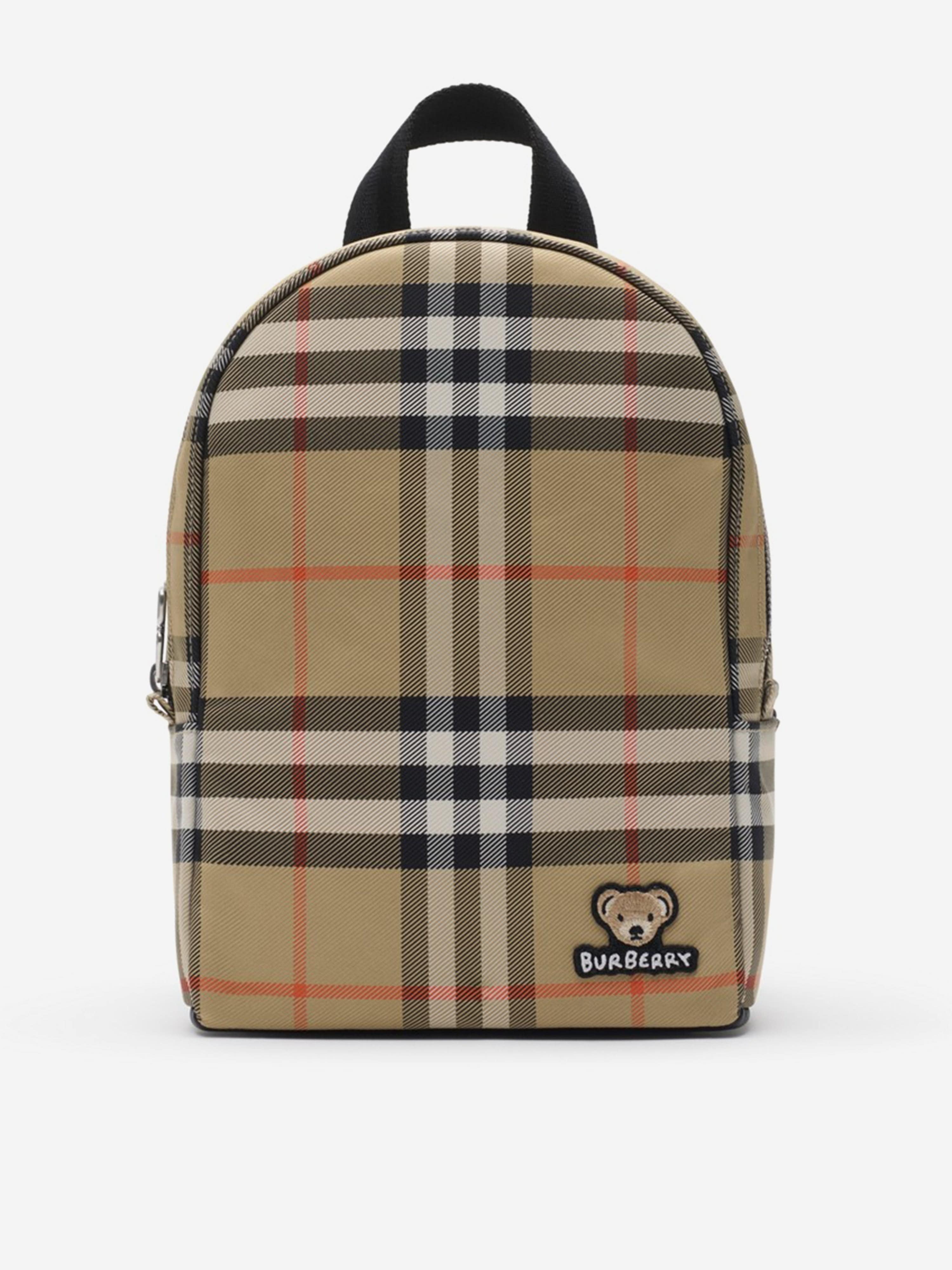Burberry Kids Burberry Kids Huey Check Backpack in Beige (27cm