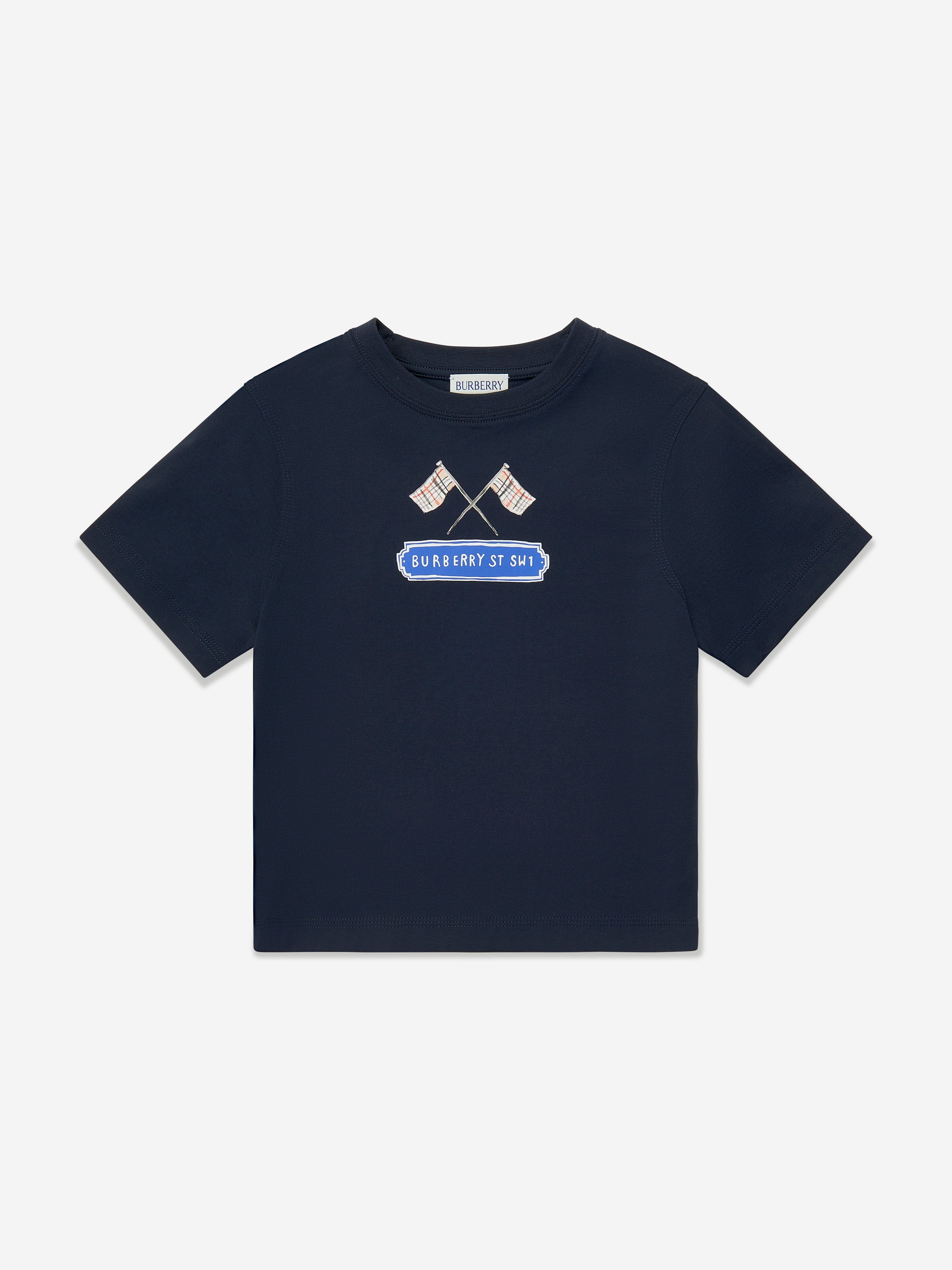 Burberry Boys Cedar Flag Icon T-Shirt in Navy | Childsplay Clothing