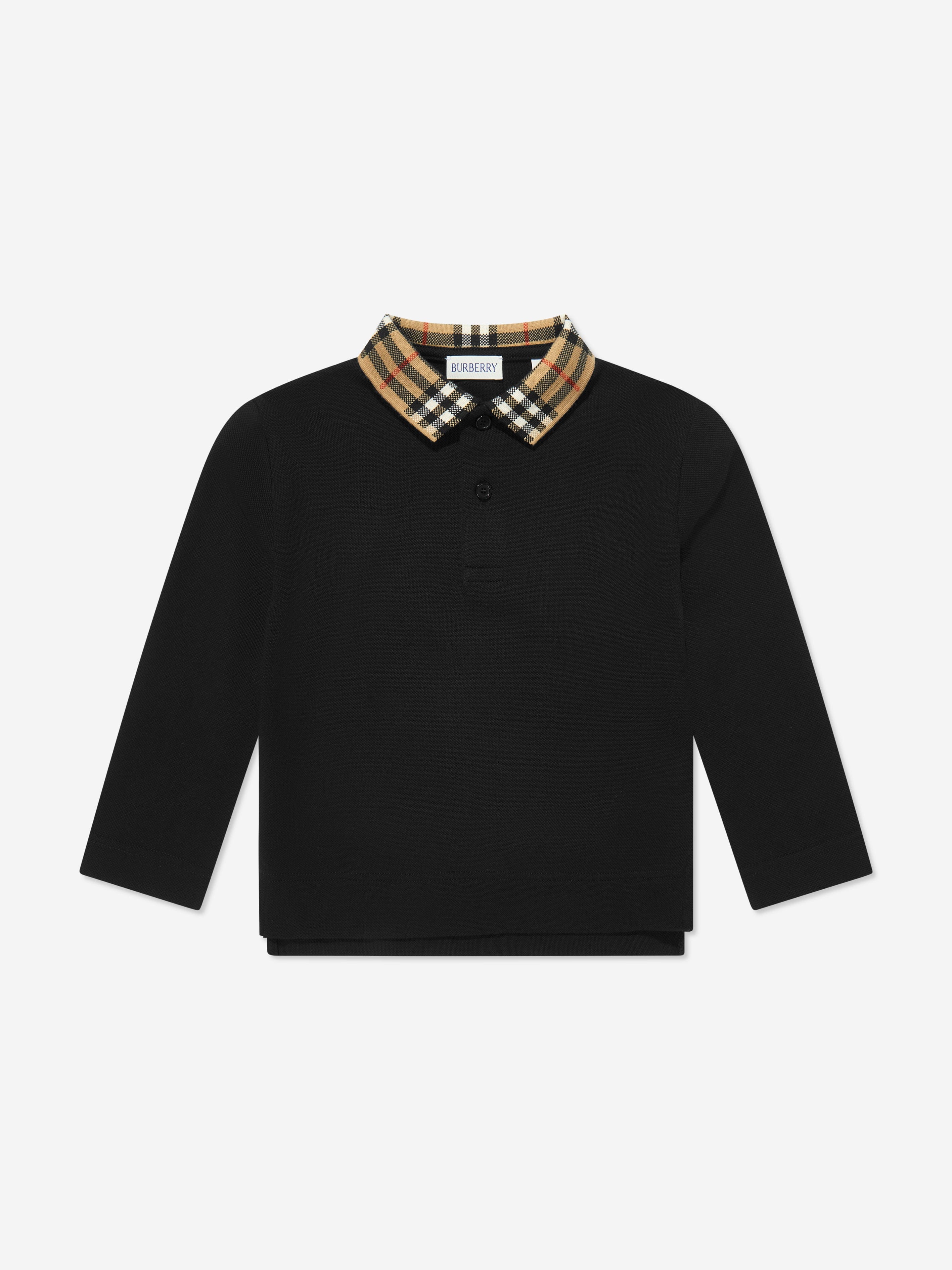 Burberry Boys Johane EKD Long Sleeve Polo Shirt in Black