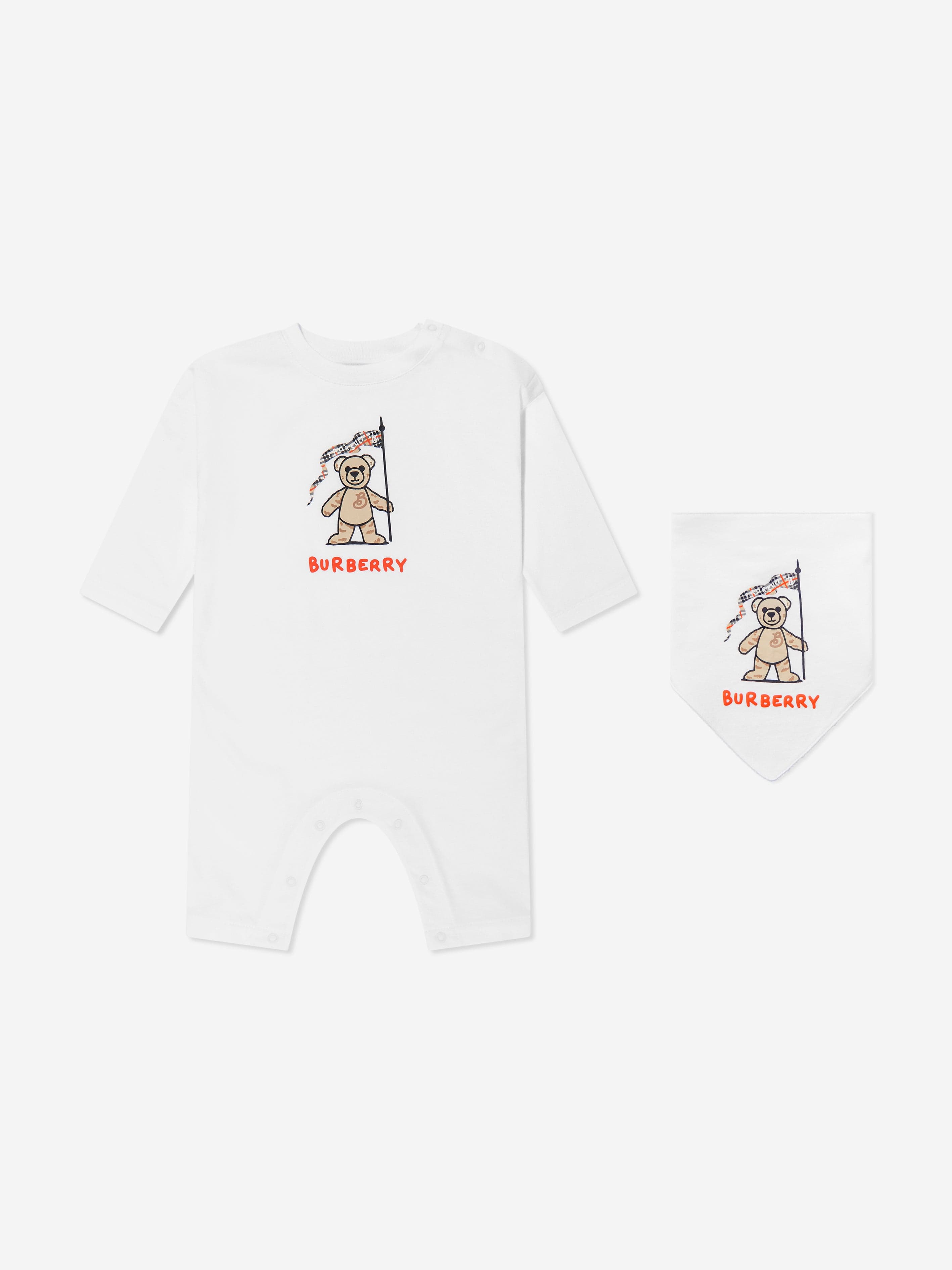 Burberry Baby Casey Bear Romper Set in White | Childsplay Clothing