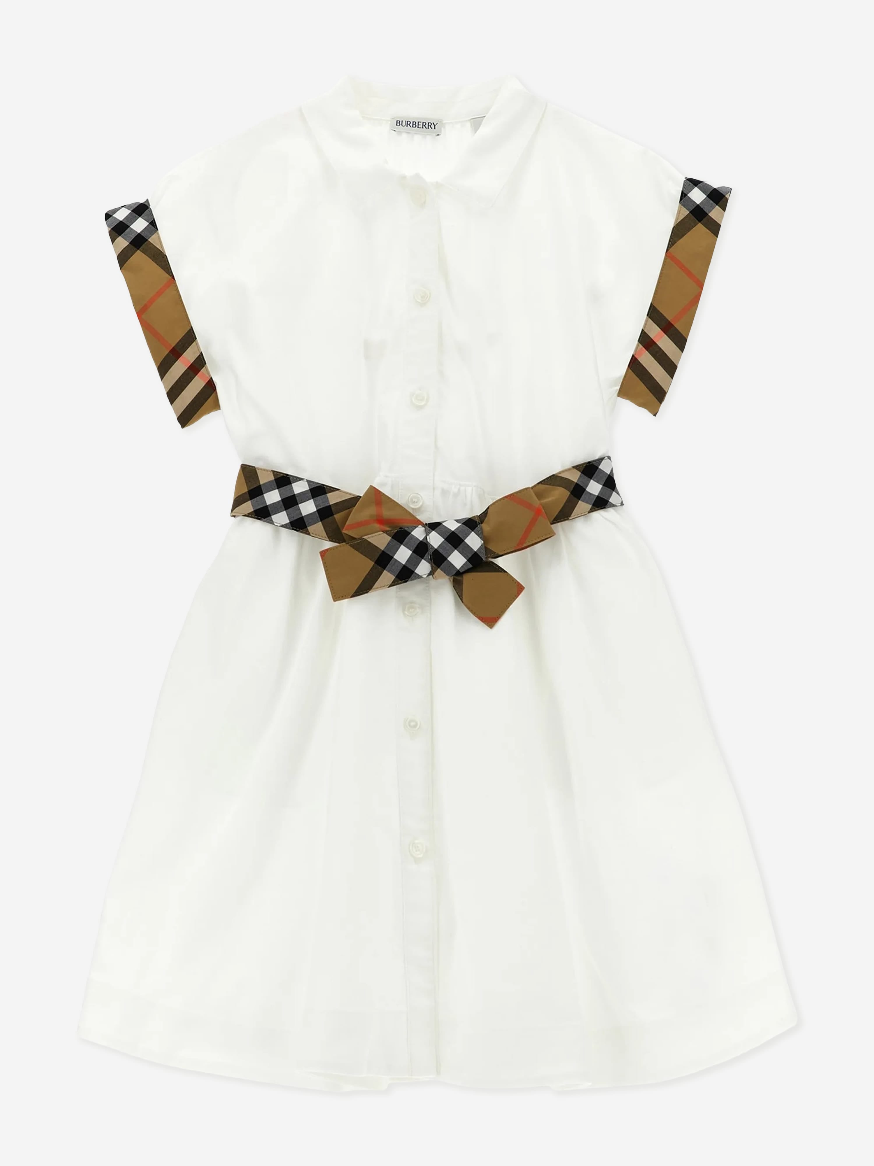 Burberry Girls Juliet Check Trim Shirt Dress in White