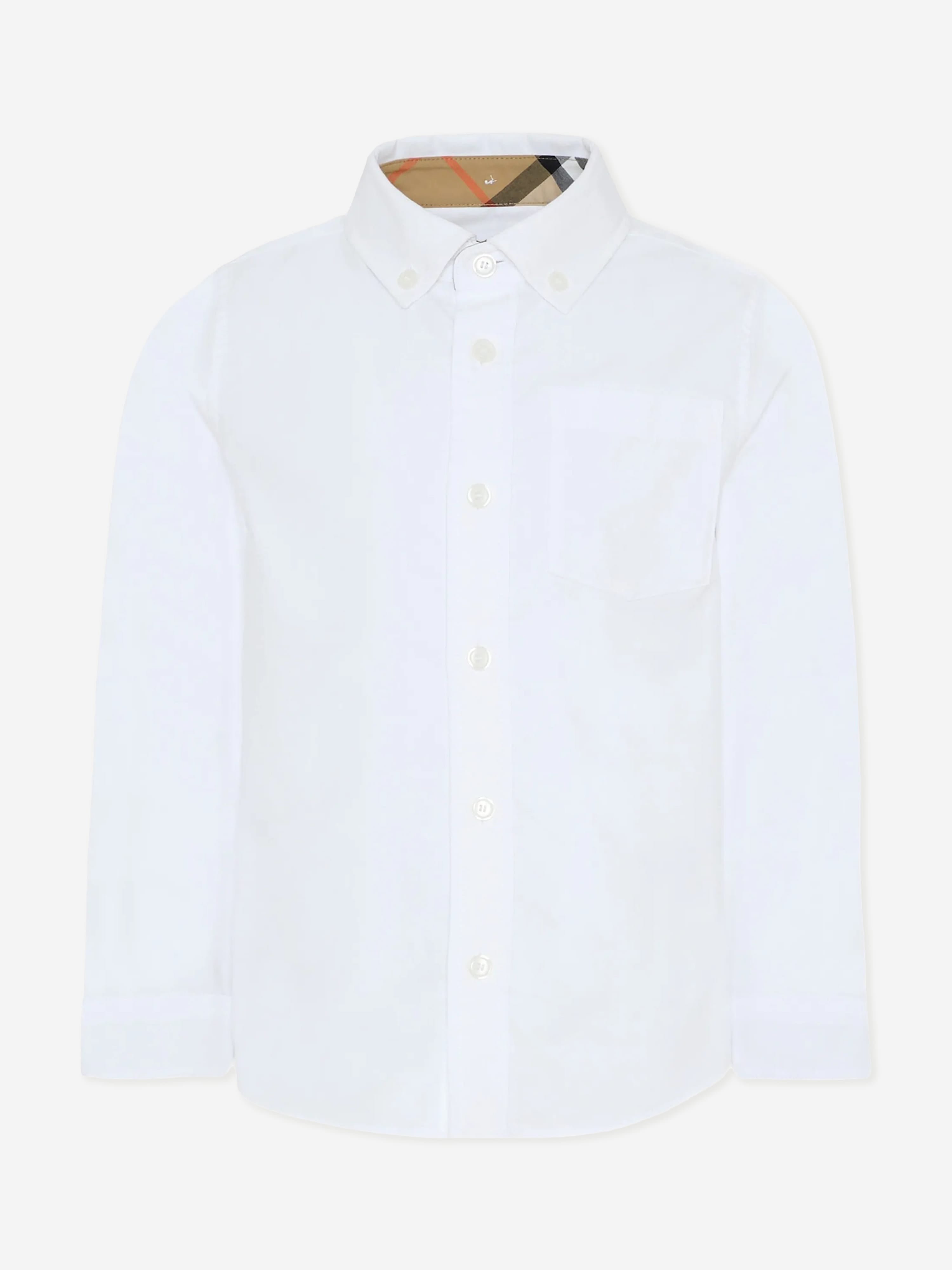 Burberry Boys Owen LS Check Trim Shirt in White