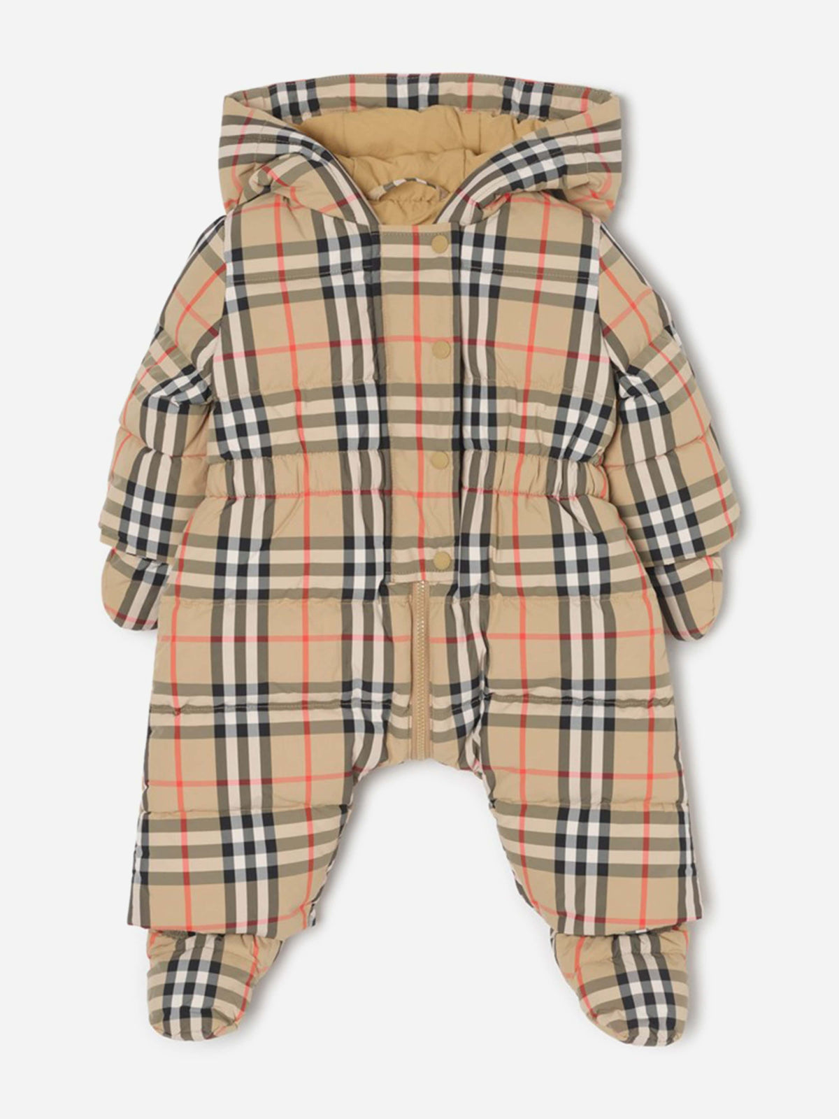 Burberry Baby Harper Check Down Padded Snowsuit in Beige 
