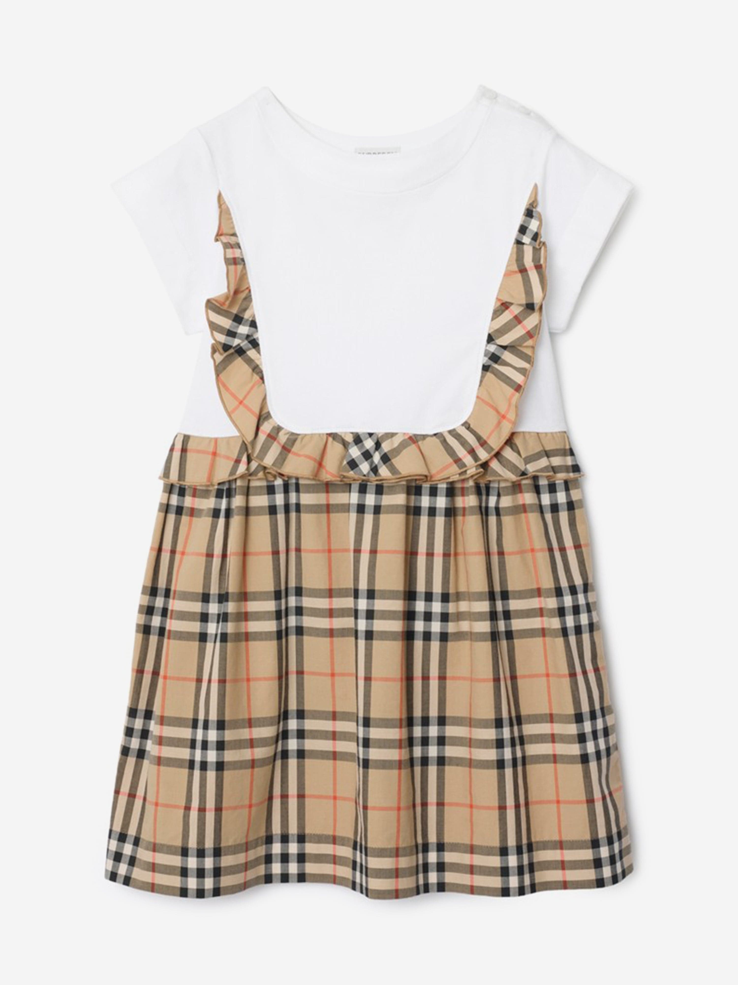 Burberry Girls Rhonda Frill Check Trim Dress in Beige | Childsplay