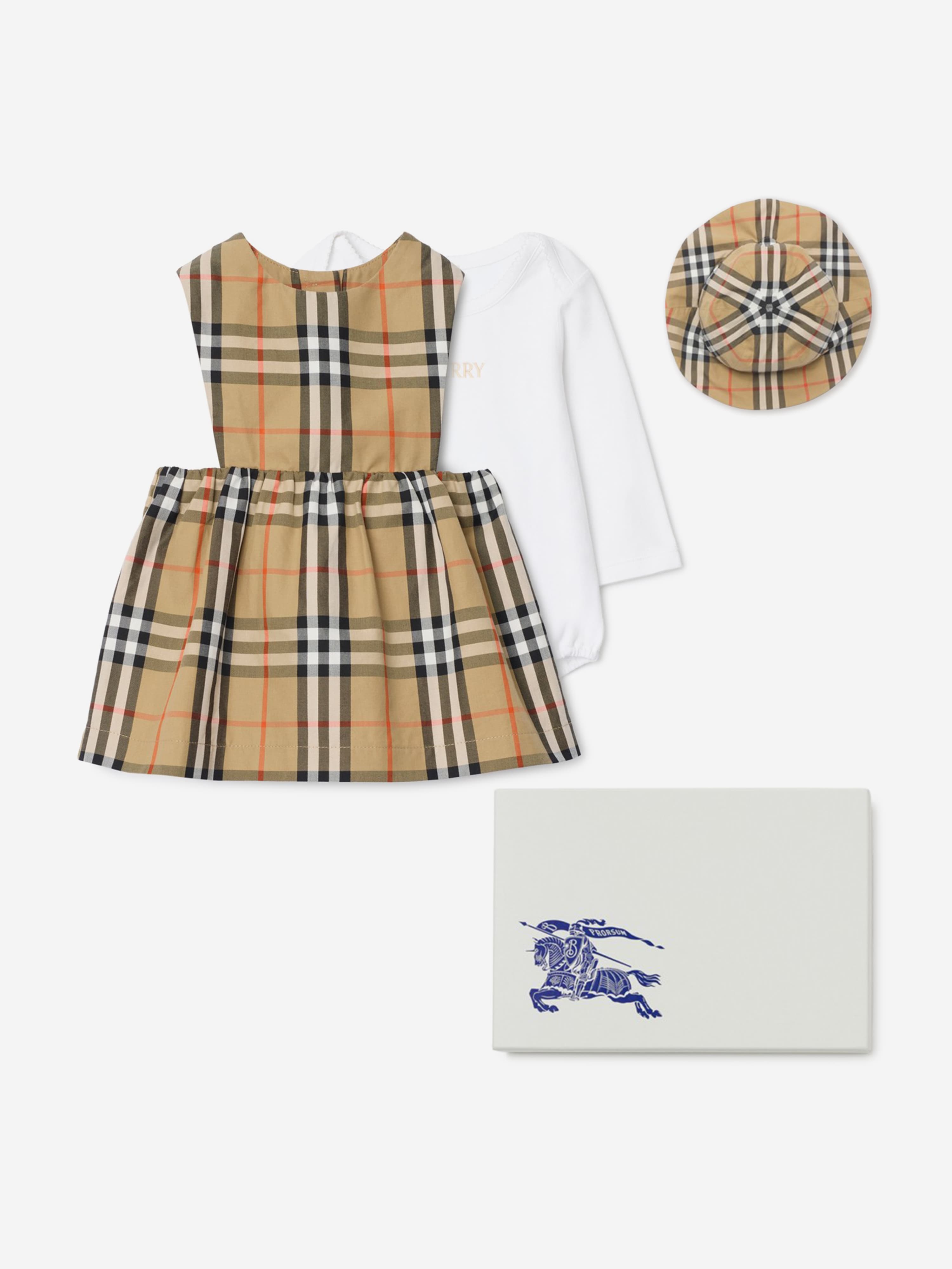 Burberry Childrens Check Cotton Three-piece Baby Gift Set , Size: 9M