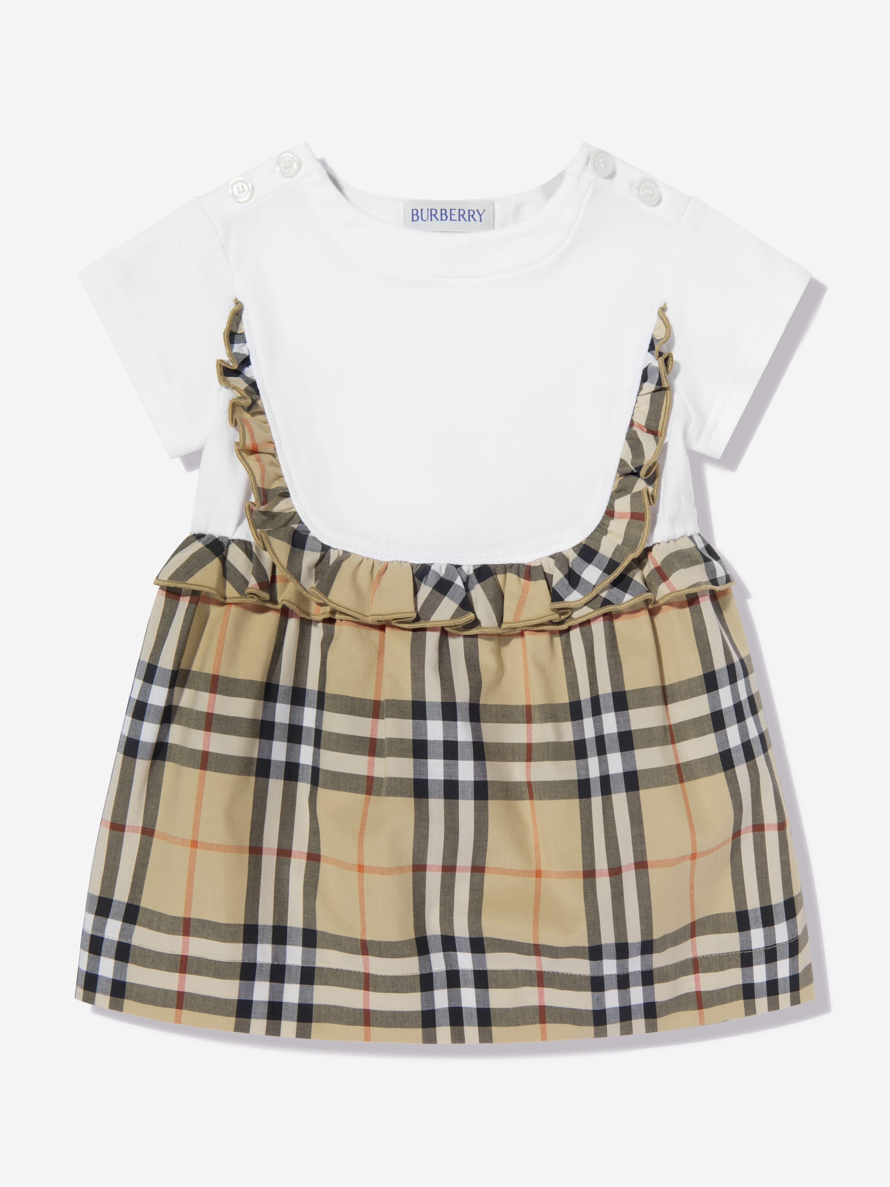 Burberry Baby Girls Mini Rhonda Frill Check Dress in White Burberry Baby Girls Mini Rhonda Frill Check Dress in White