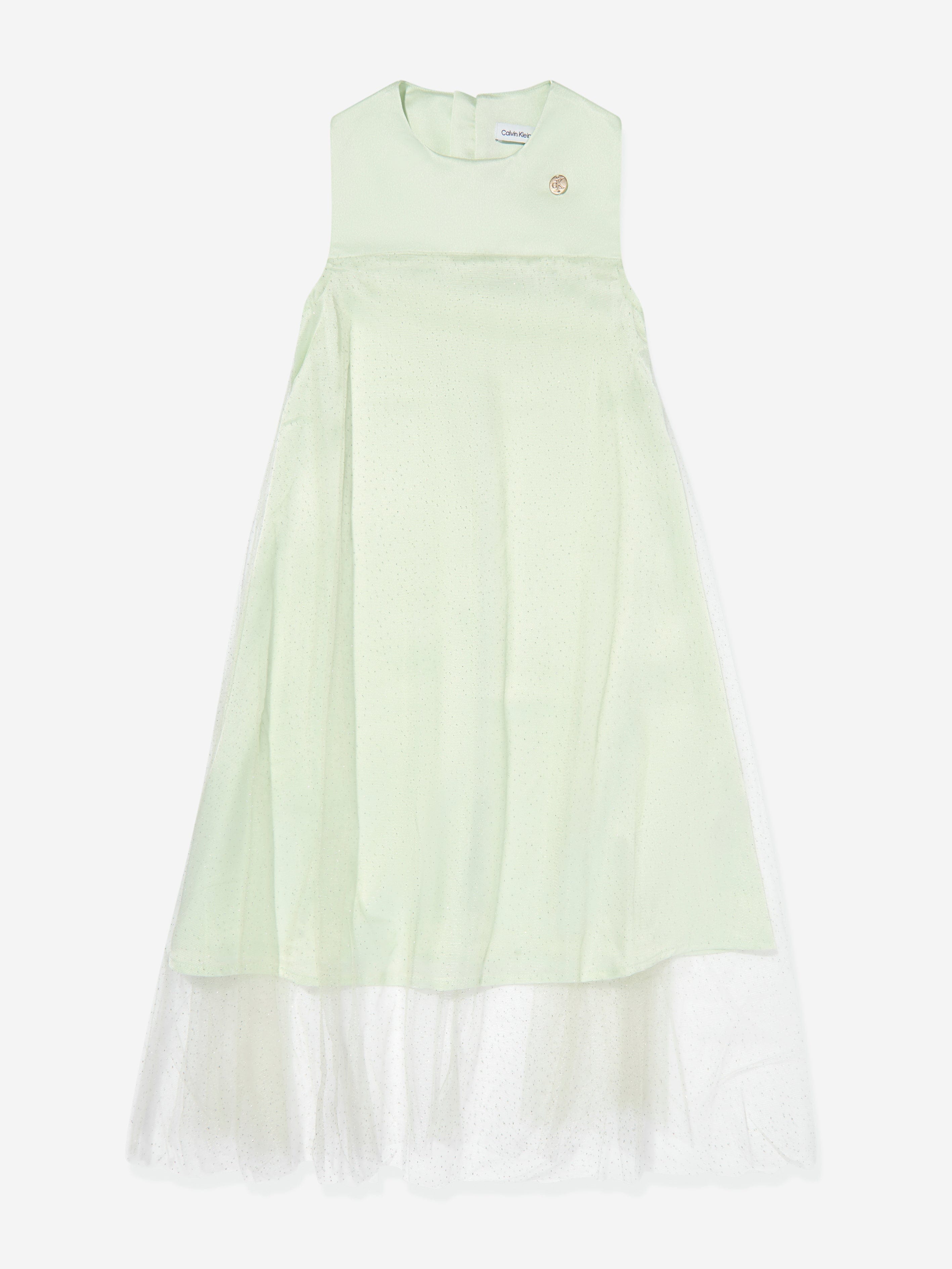 Calvin Klein Girls Shimmer Layered Dress in Green