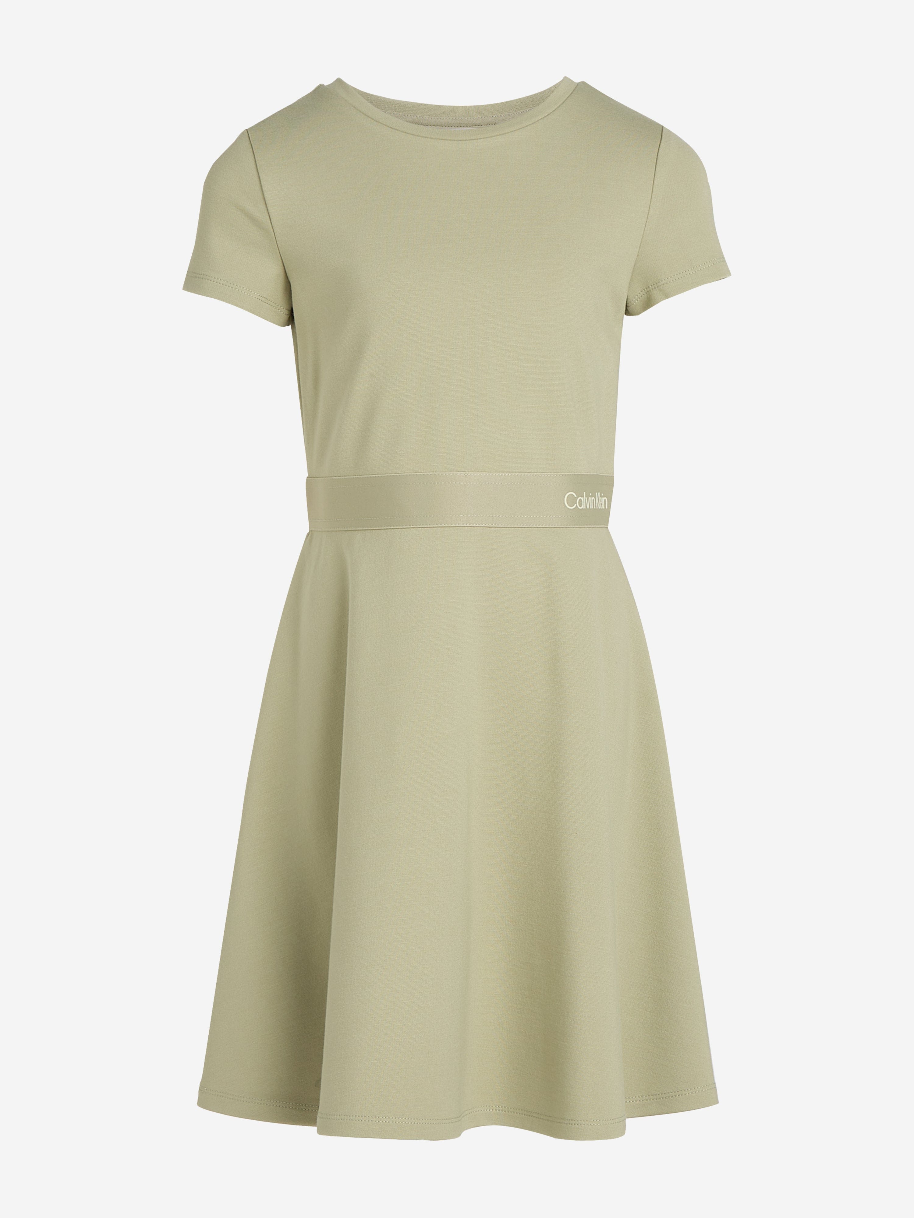 green emerald velvet dress Calvin Klein Girls Logo Tape Punto Dress in Green