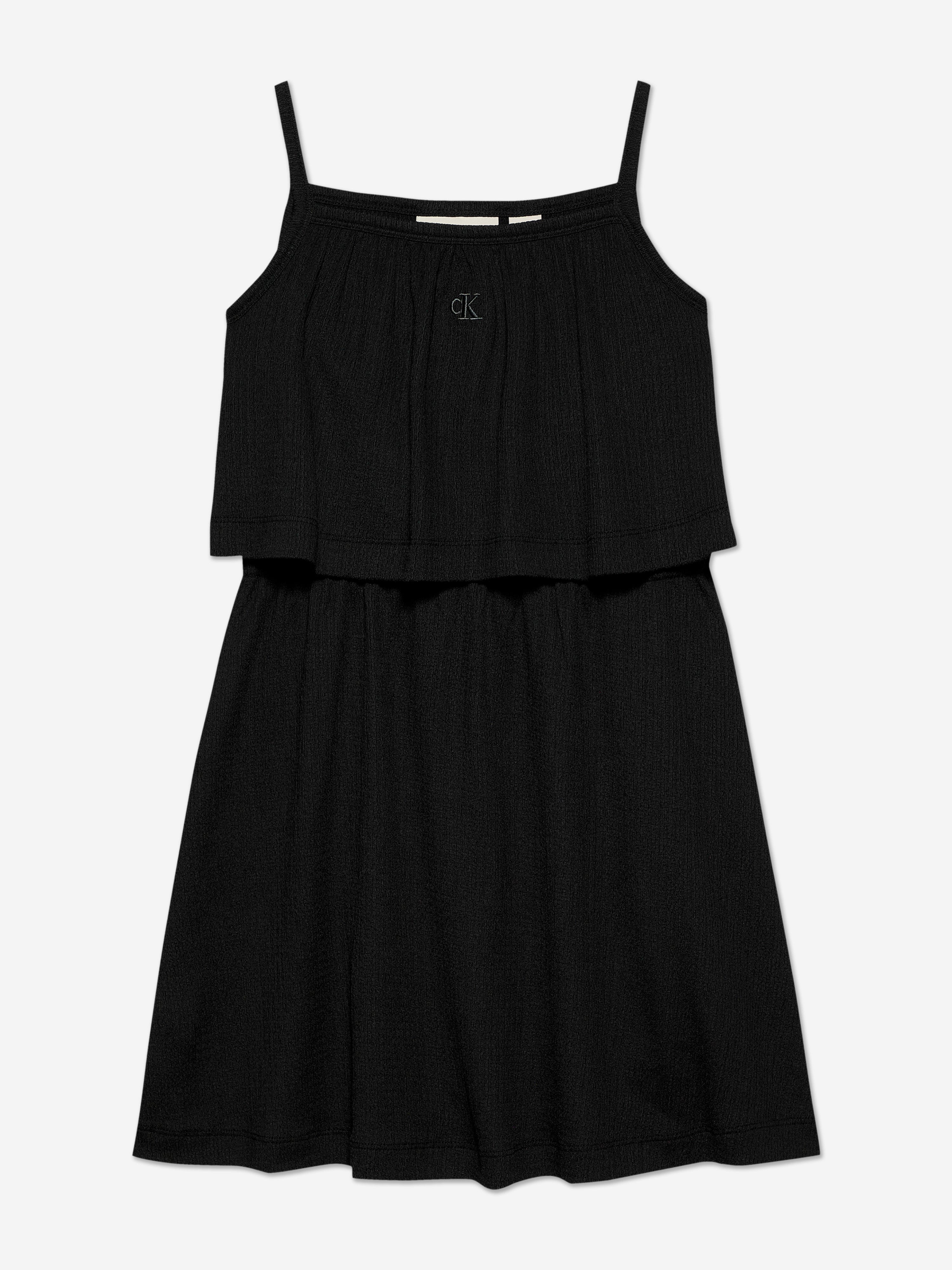 Calvin Klein Girls Crinkle Layered Tank Dress in Black