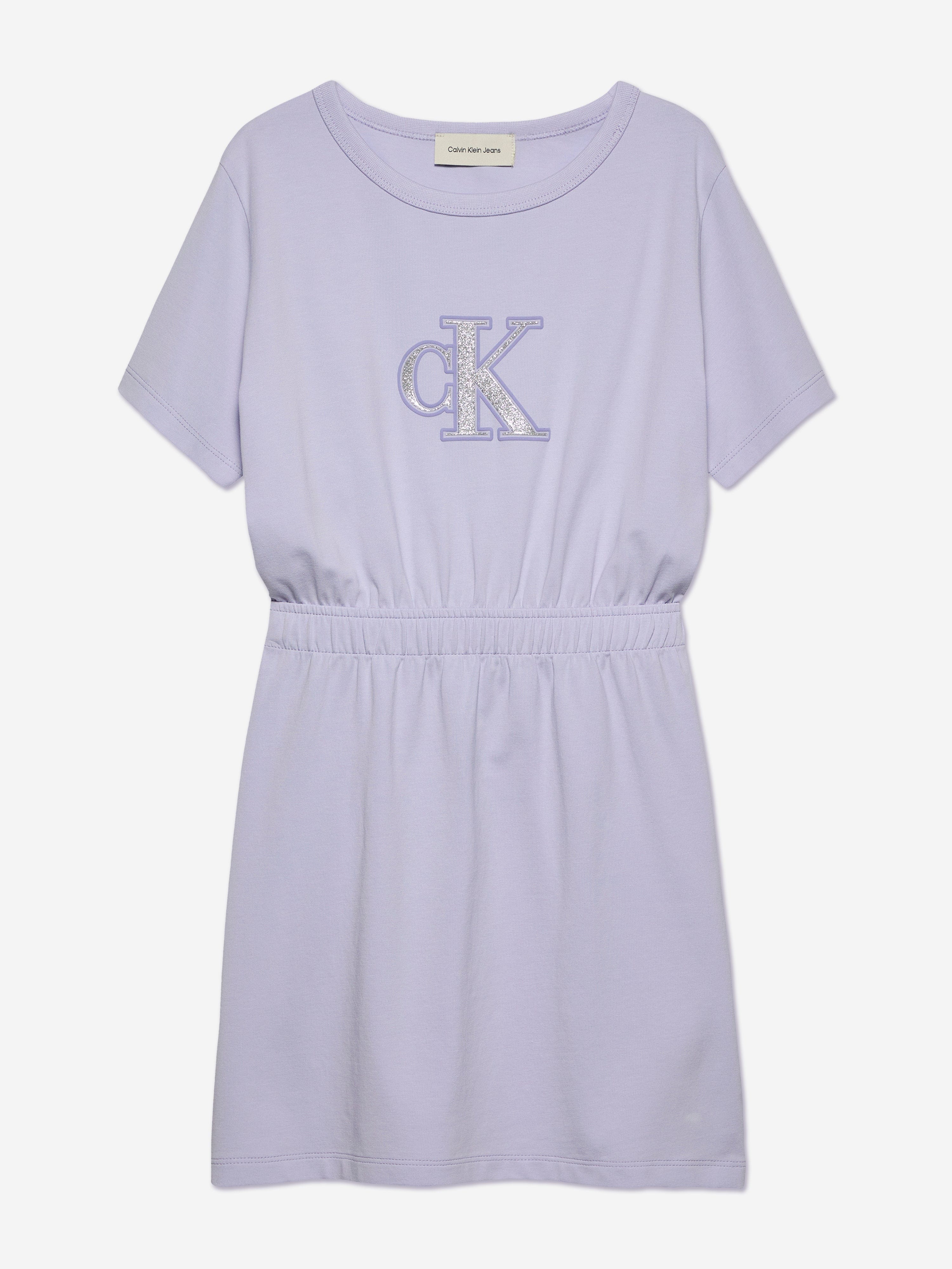 Calvin Klein Girls Monologo Metallic T-Shirt Dress in Purple