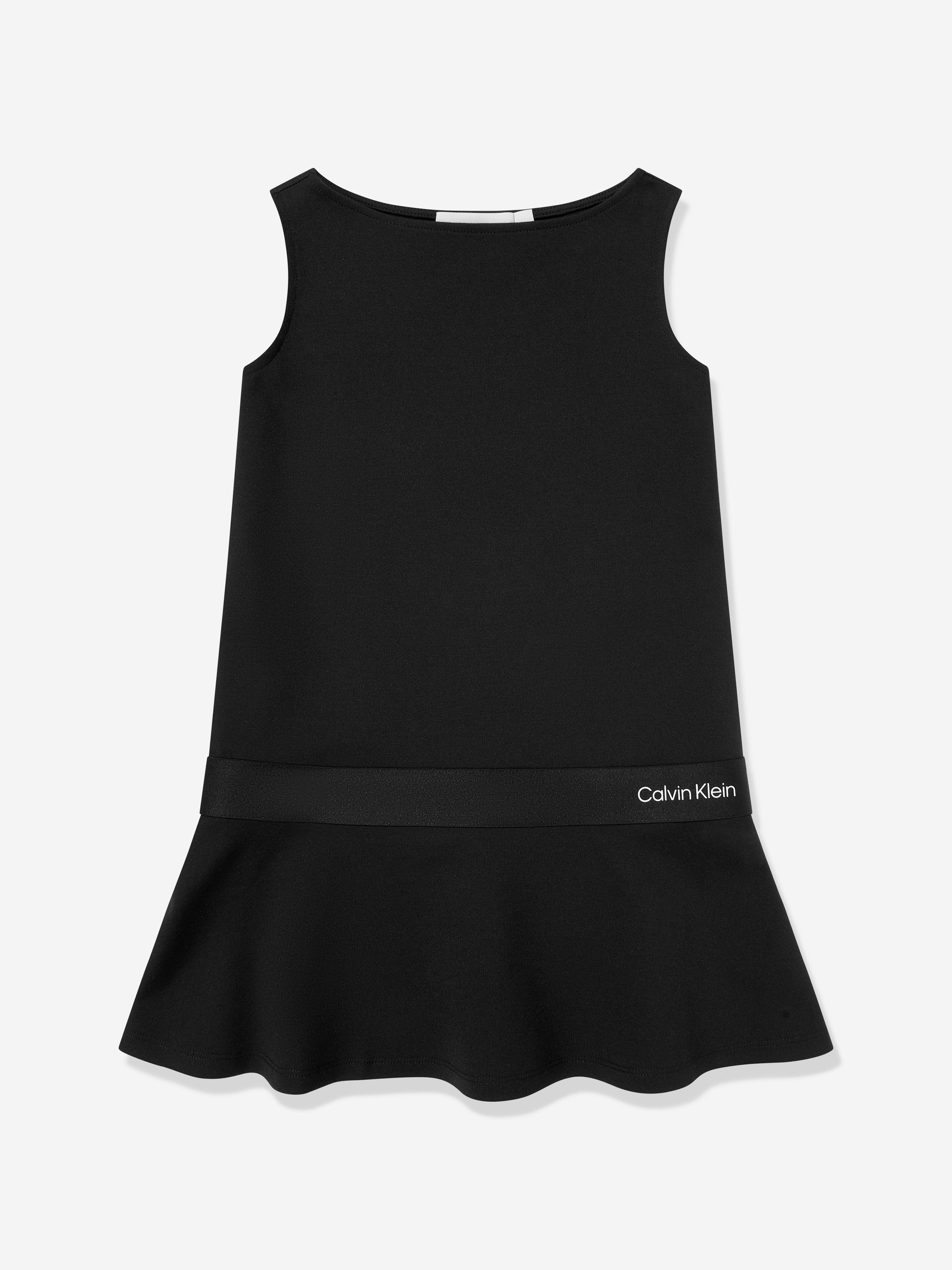 Calvin Klein Girls Logo Tape Punto Dress in Black