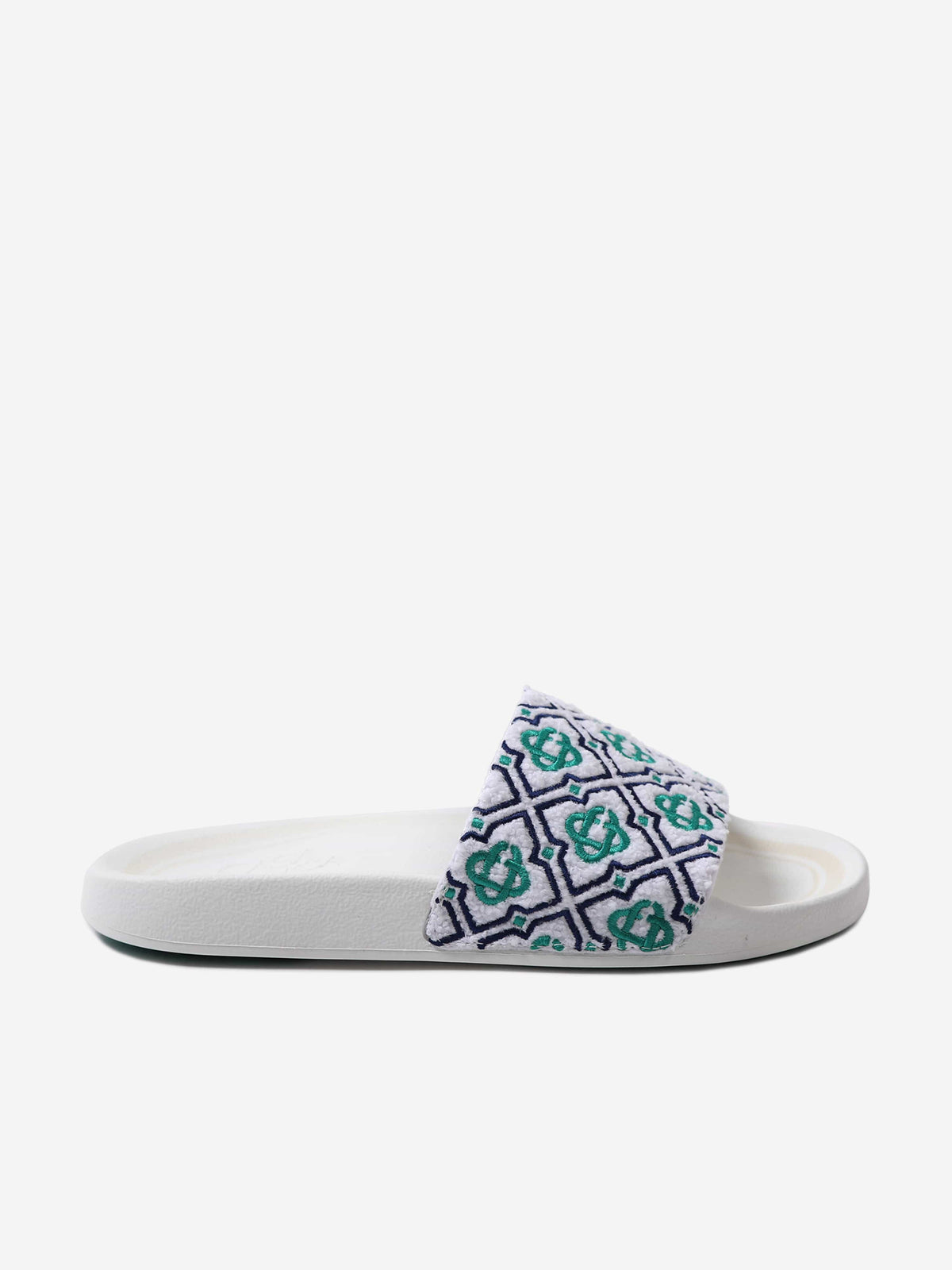 Casablanca Kids Embroidered Terry Monogram Sliders in Blue  display picture 3