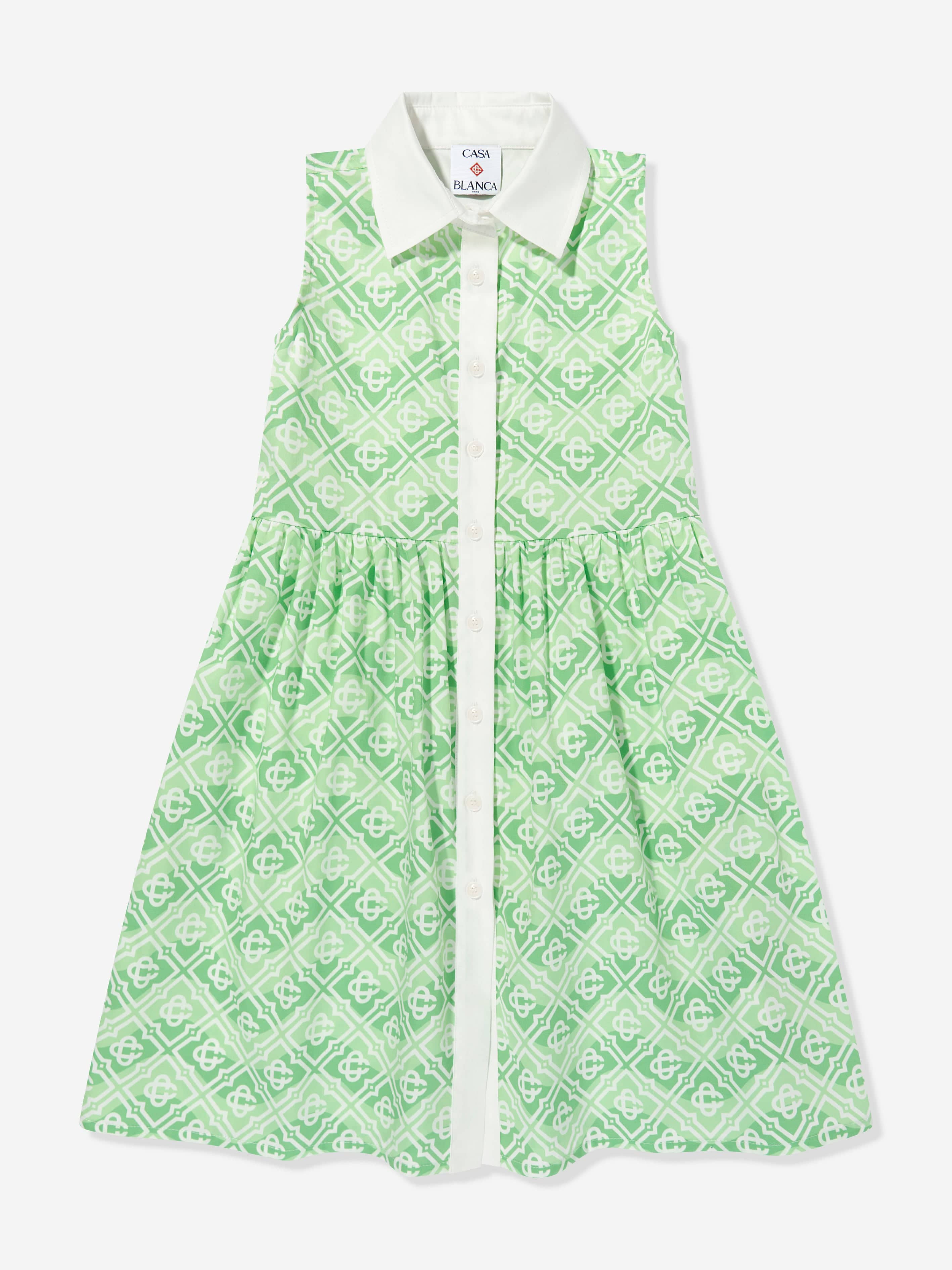 Casablanca Girls Wavy Monogram Dress in Green | Childsplay Clothing Casablanca Girls Wavy Monogram Dress in Green | Childsplay Clothing