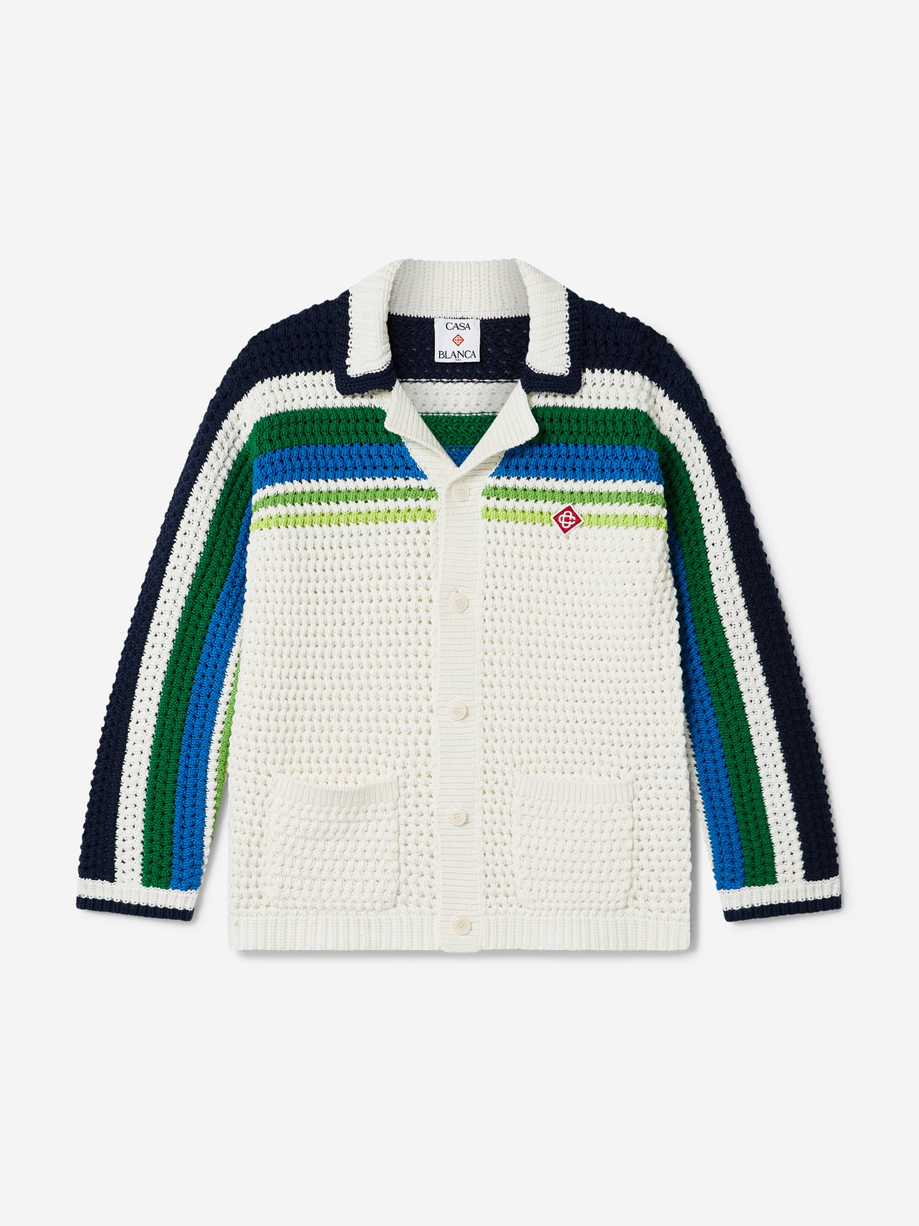 トップス kohjiya MA BOYZ GAME KNIT SHIRTS S Casablanca Boys Stripe Knit Shirt in White | Childsplay Clothing