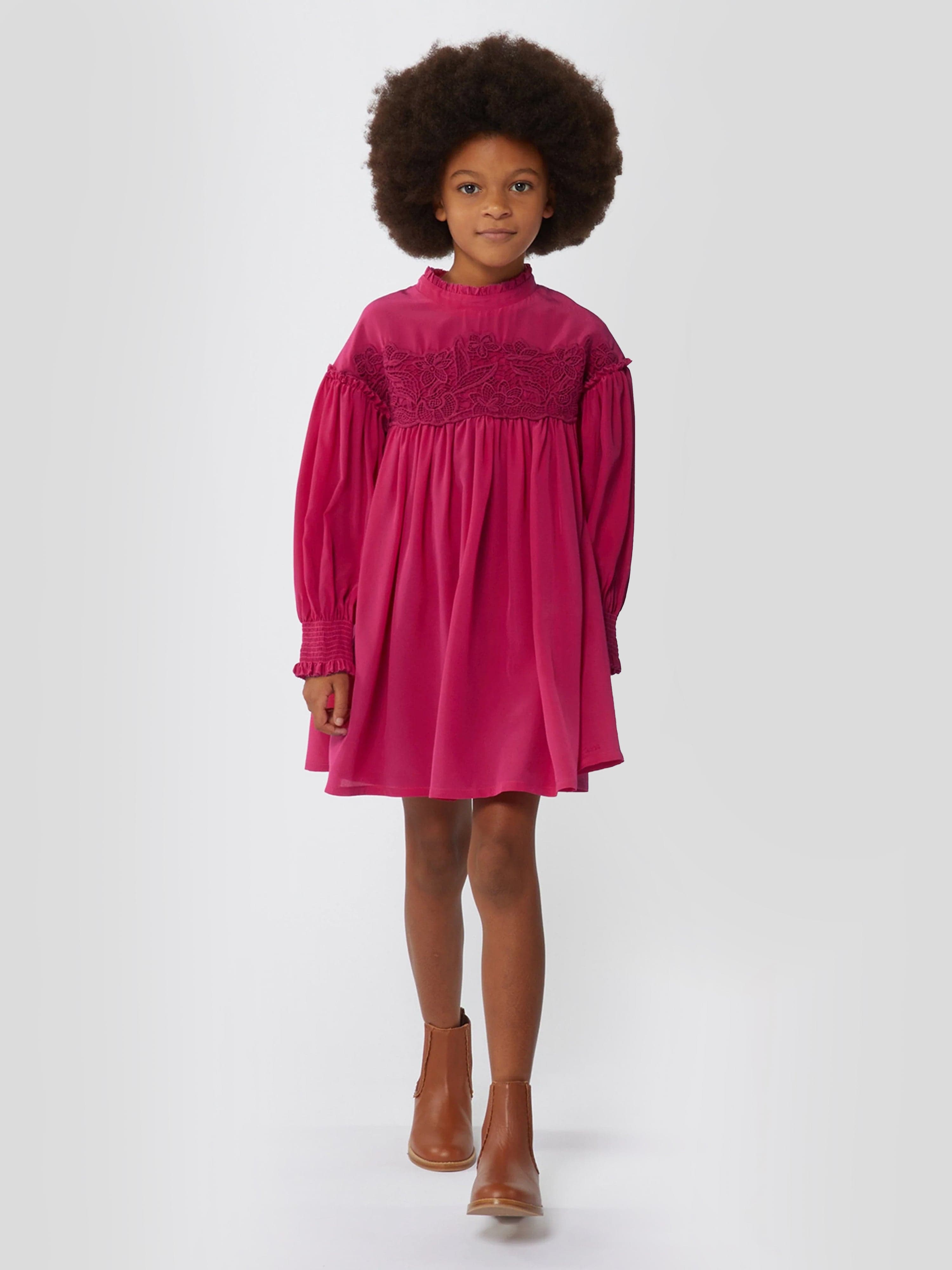 Chloé Girls Silk Guipure Lace Dress Girls Kids 6 year Pink Cotton By Childrensalon