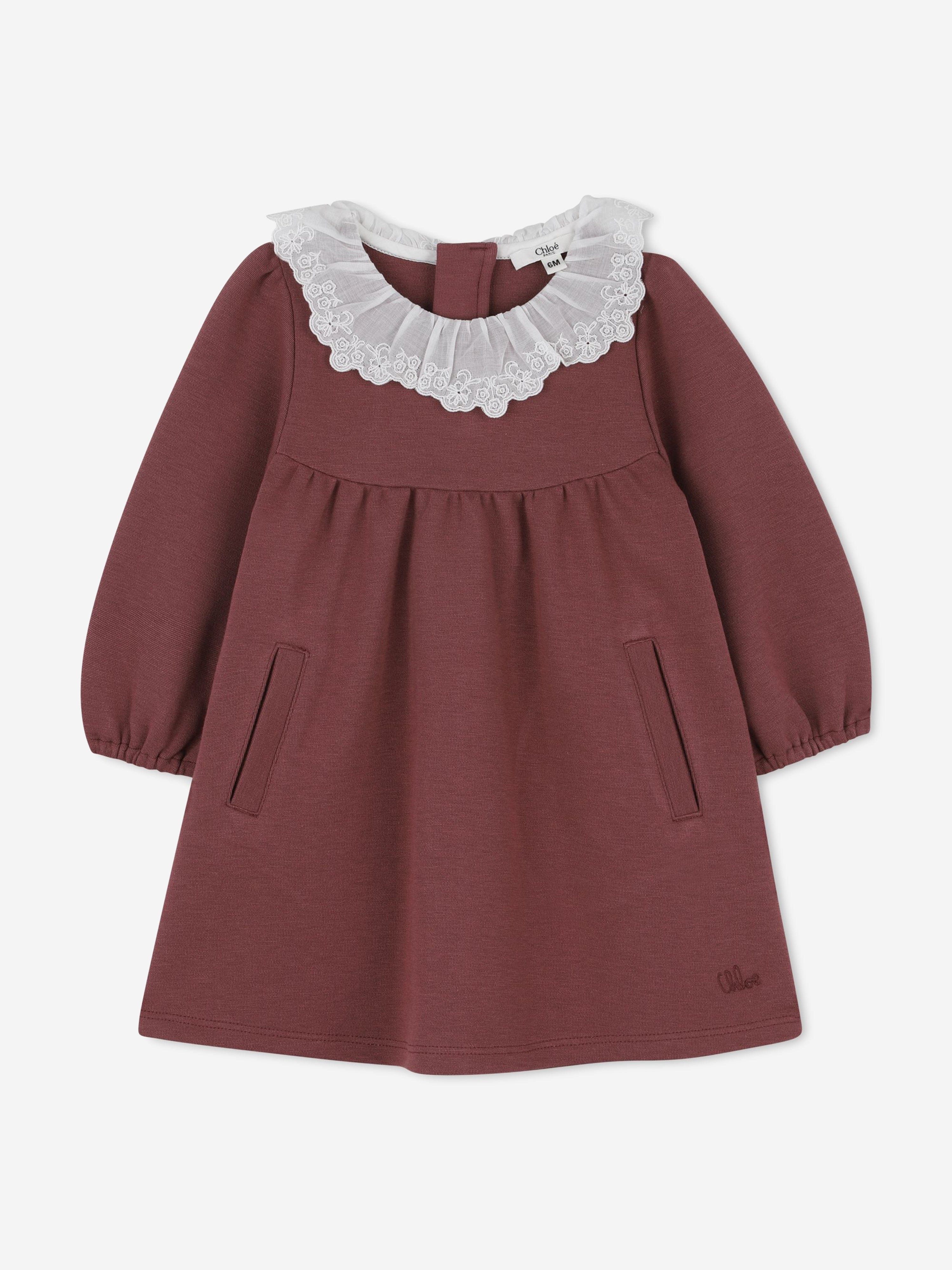 Chloé Baby Girls Embroidered Collar Milano Dress in Pink