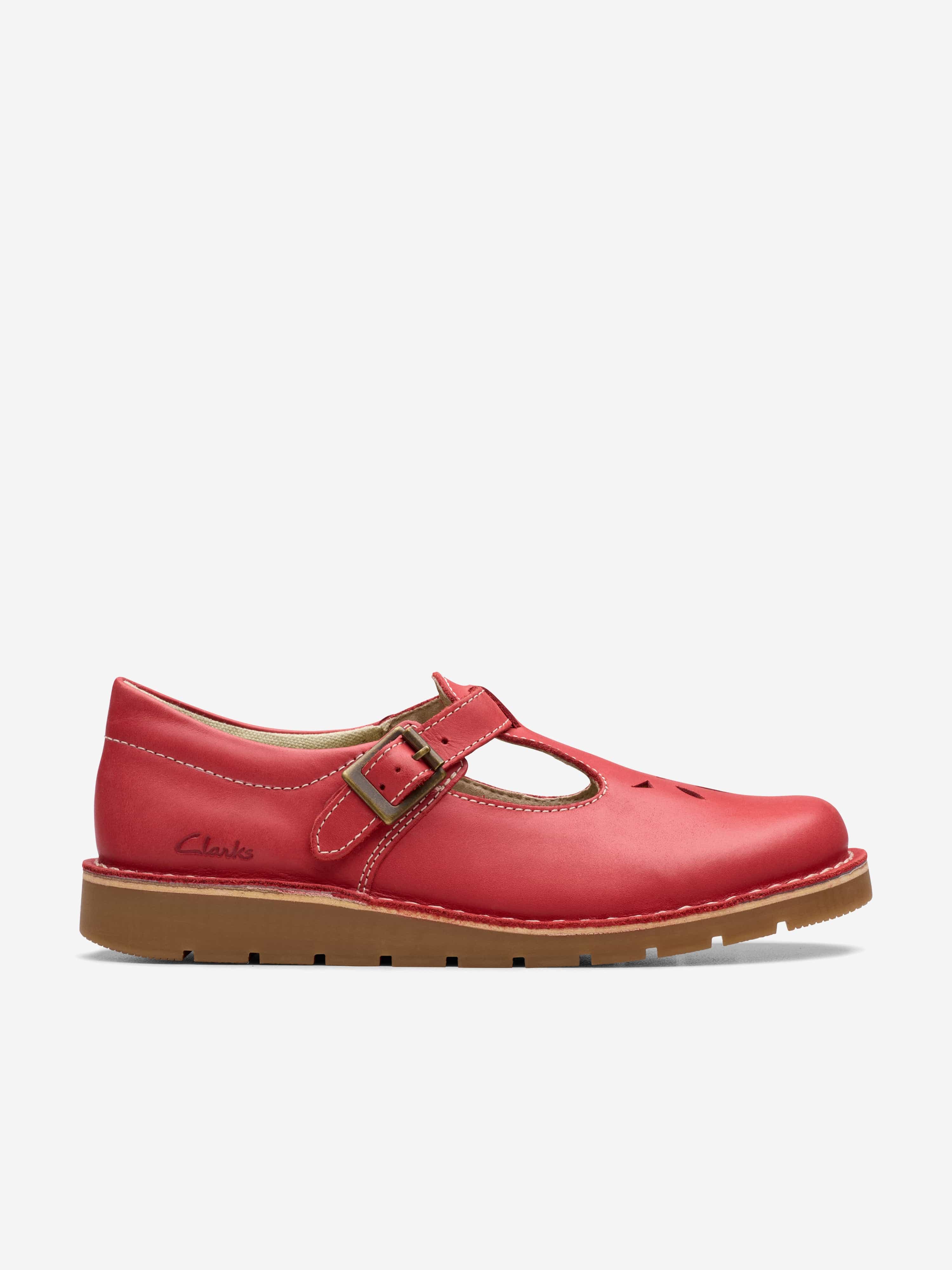 Clarks Girls Leather Joyful Skip T-Bar Shoes in Red (Standard Fit) EU 20 UK 4