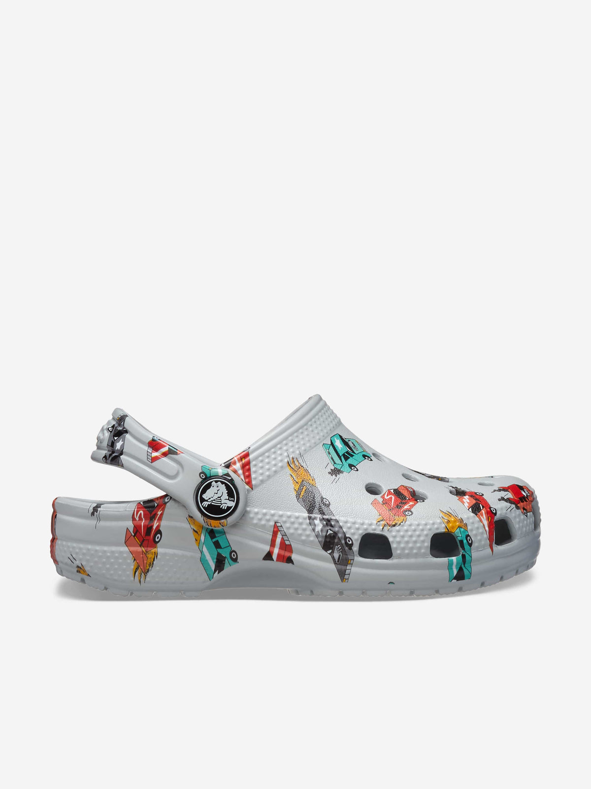 Crocs Boys Classic Race Cars Graphic Clog in Grey 