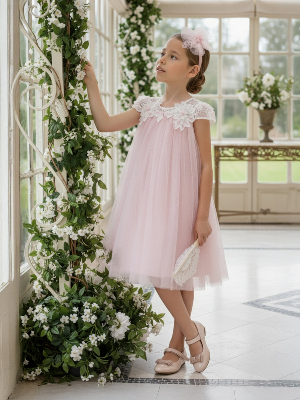 girls pink dress & Fleur Flower Occasion Dress with Headband in 5 Yrs ribbon belt US Size:16.5 Comparing Cinderella's and Belle's closet_23919
