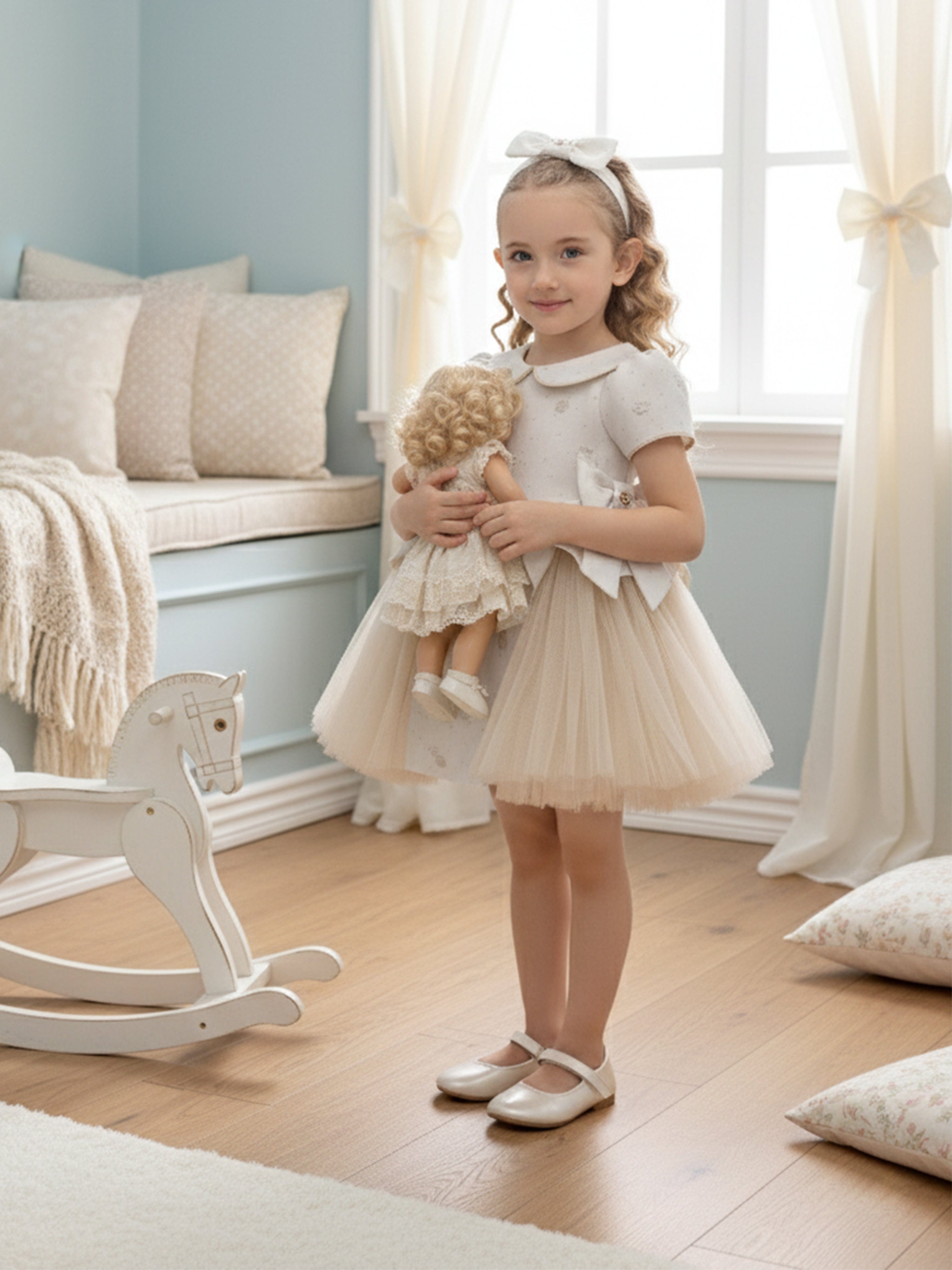 Dress & Fleur Baby Girls Occasion Dress with Headband in Ivory 6 Mths