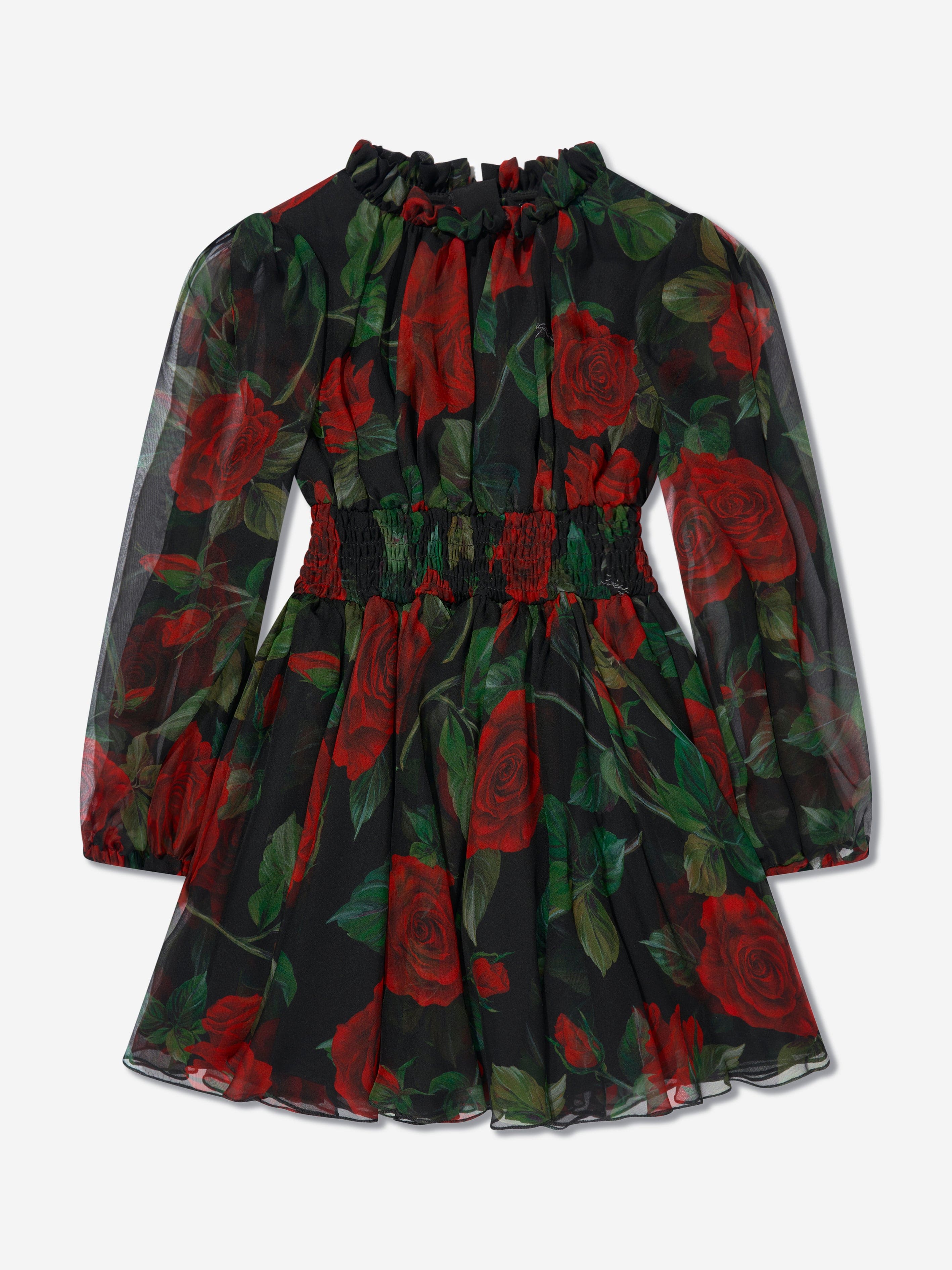 Dolce & Gabbana Girls Tulle Rose Dress in Black | Childsplay Clothing