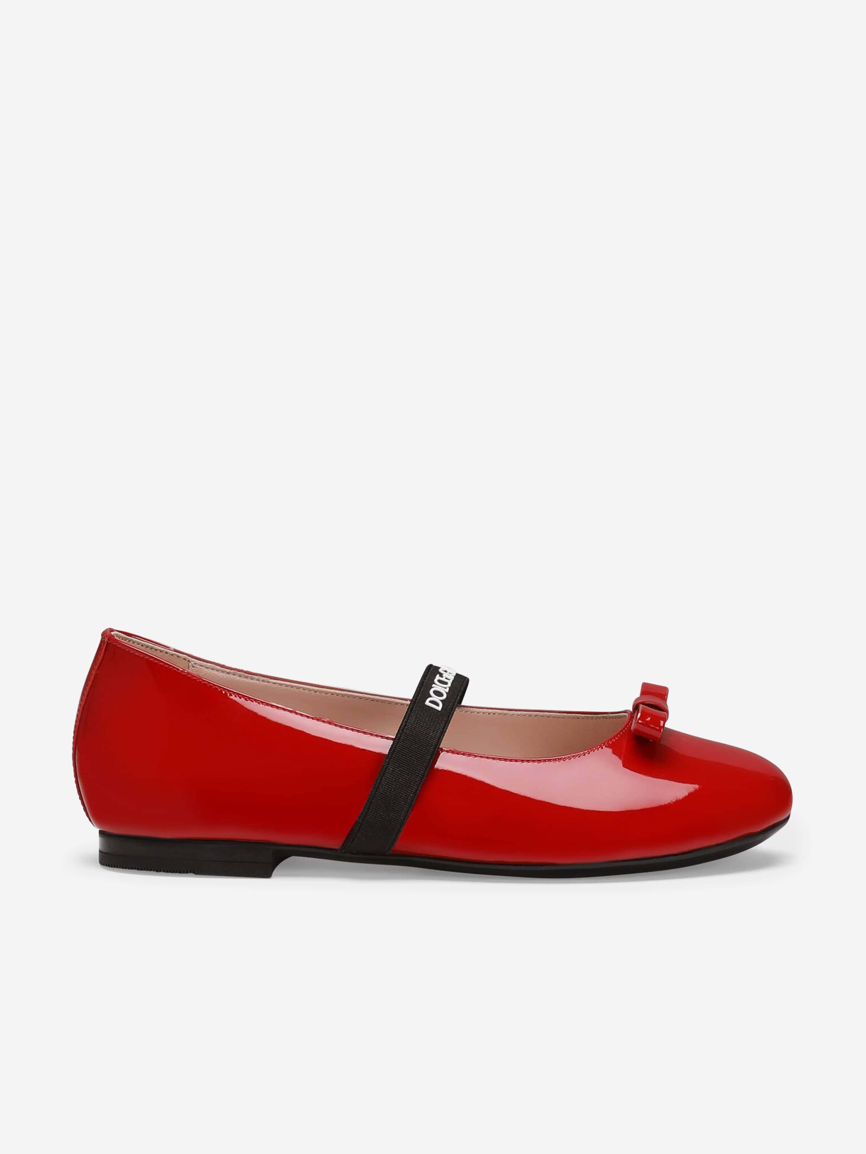 Dolce Gabbana Kids Girls Patent Leather Ballet Flats in Red